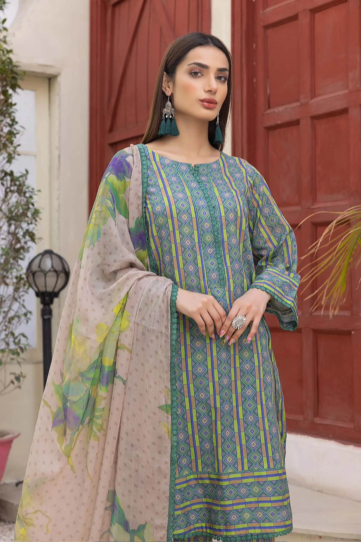 3-Pc Printed Lawn Shirt With Printed Cigaratte Pant and Chiffon Dupatta CPM23-40