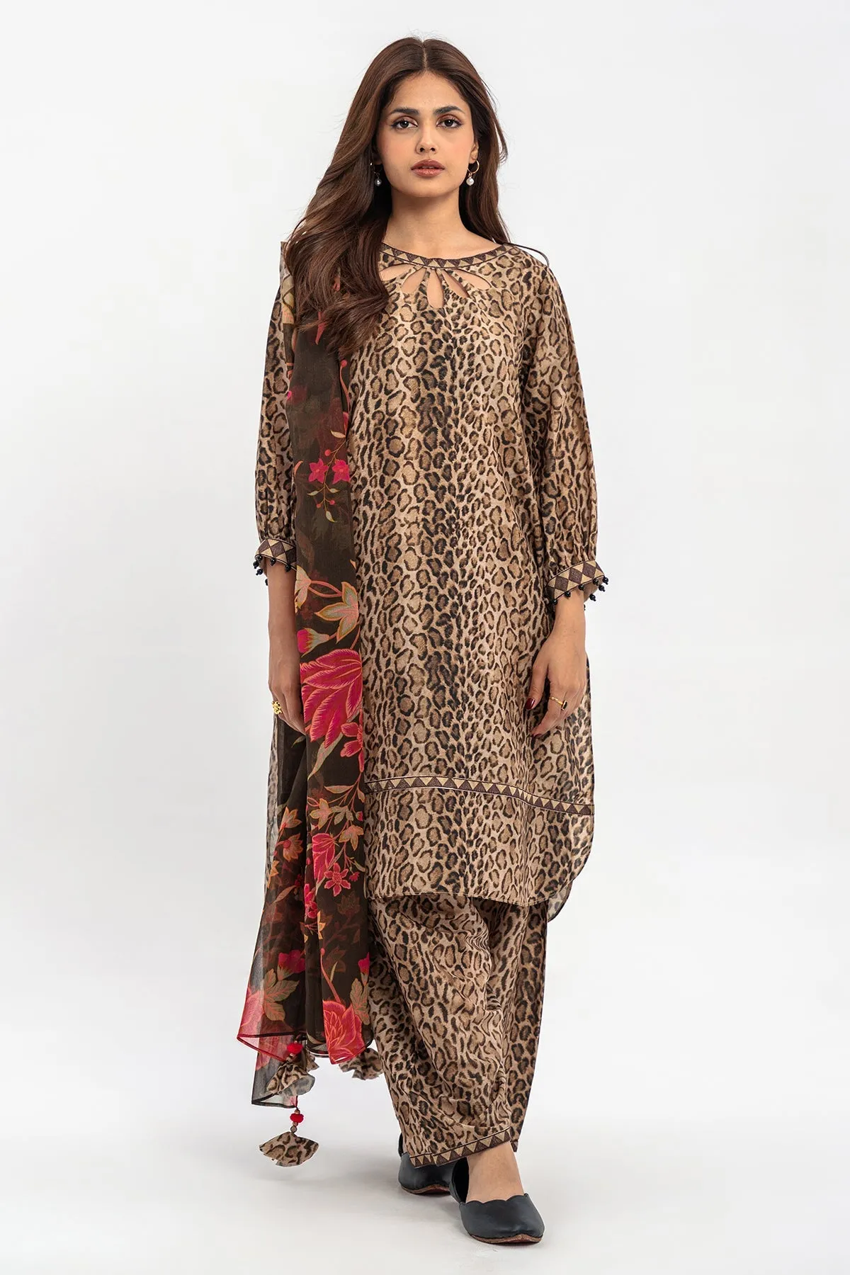 3-PC Satan Silk Shirt with Net Dupatta and Shalwar CNP-3-236