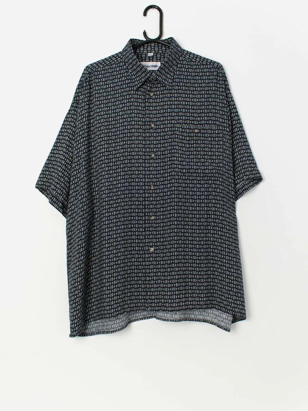 90s vintage navy shirt with geometric pattern – XL