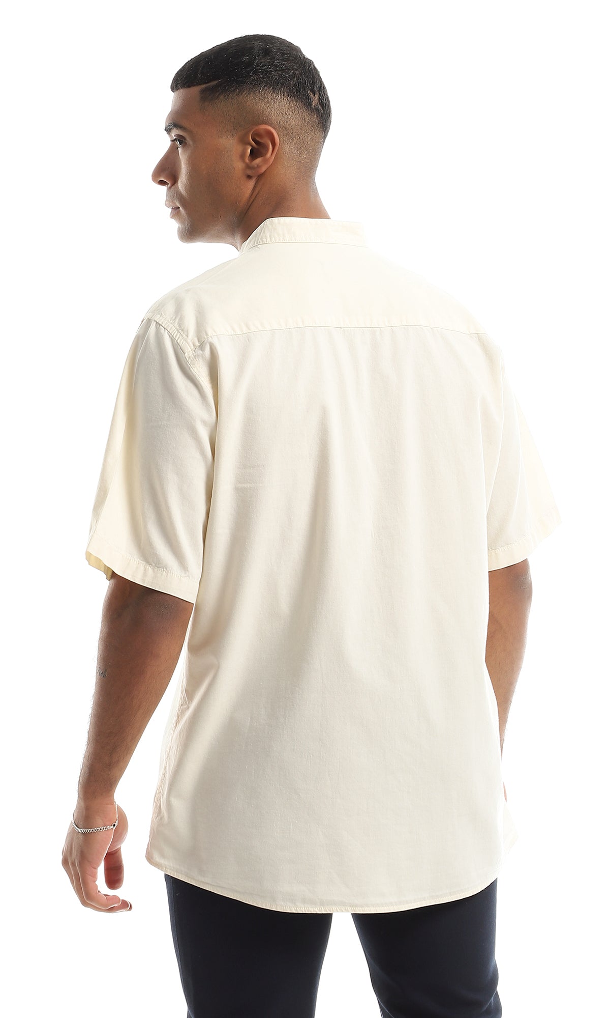 97198 Solid Cream Henley Shirt With Short Sleeves