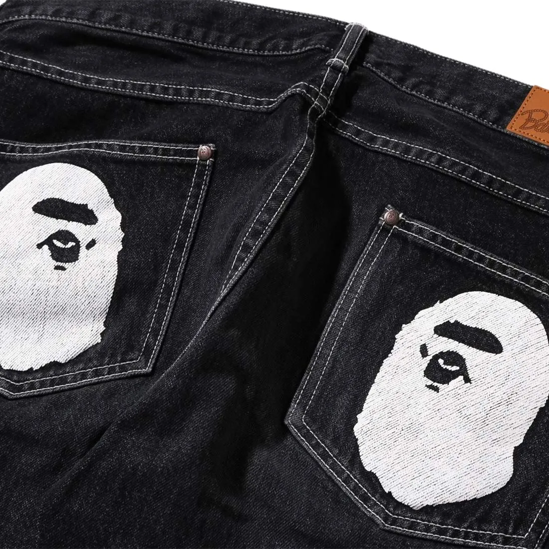 A Bathing Ape Men Ape Head Relaxed Fit Denim Pants (black)