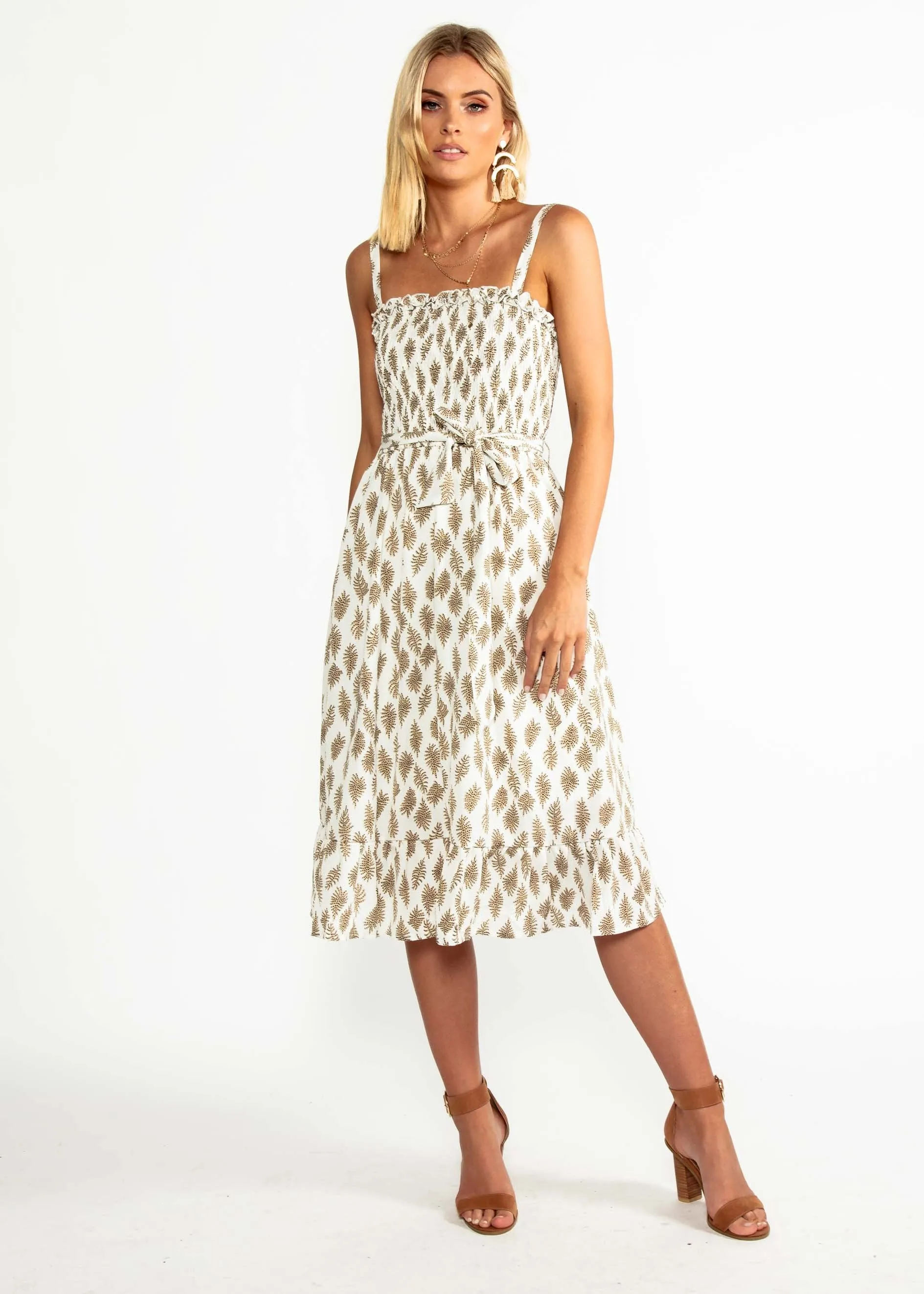 All My Love Midi Dress - White Leaf