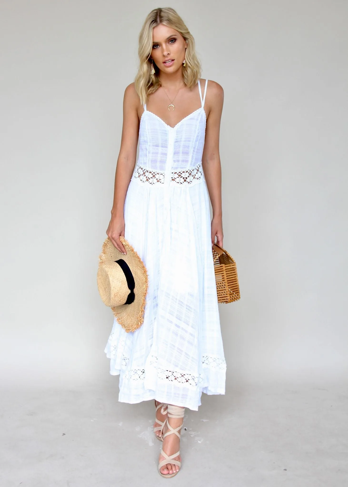 Angelina Maxi Dress - White Crochet