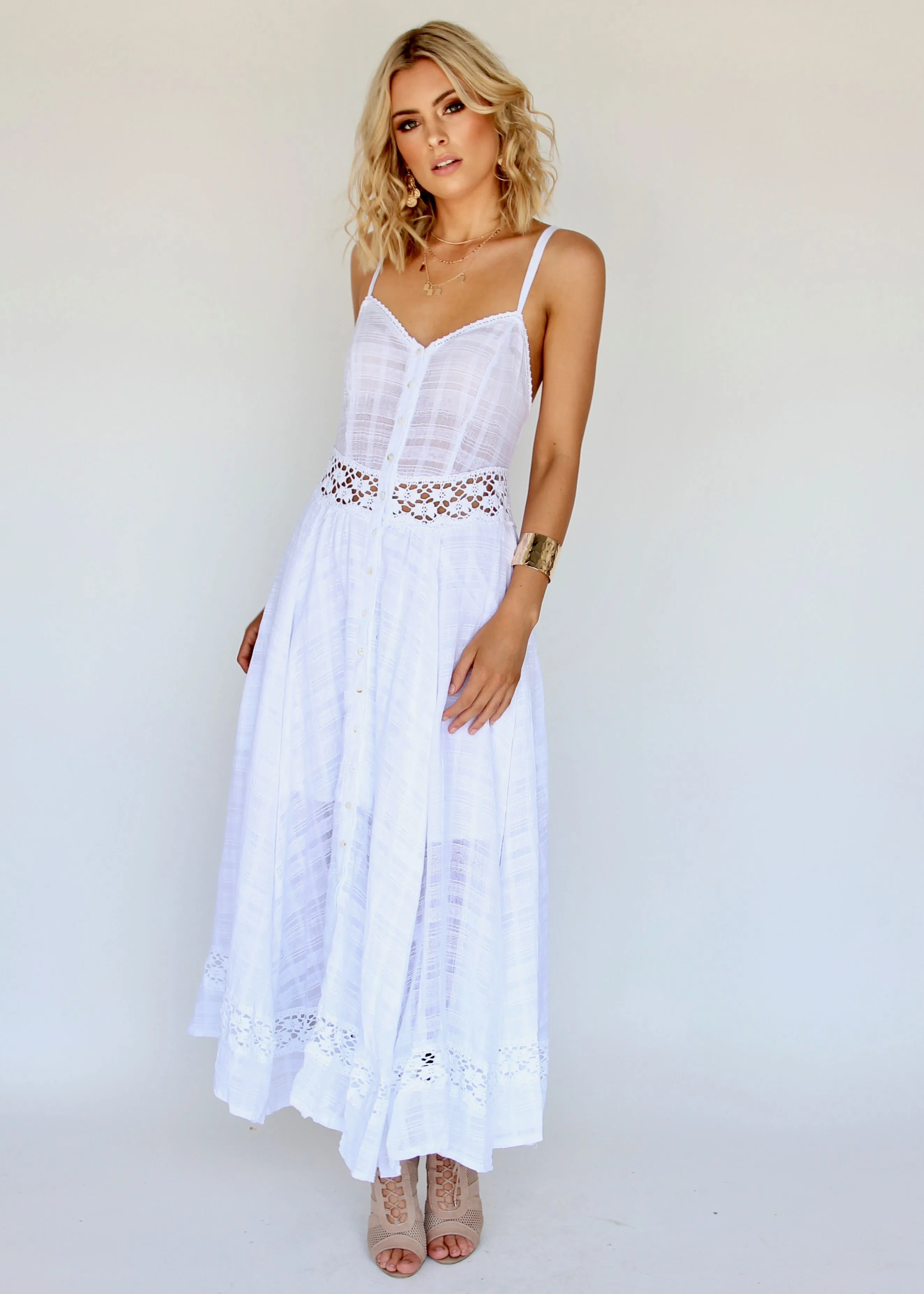 Angelina Maxi Dress - White Crochet