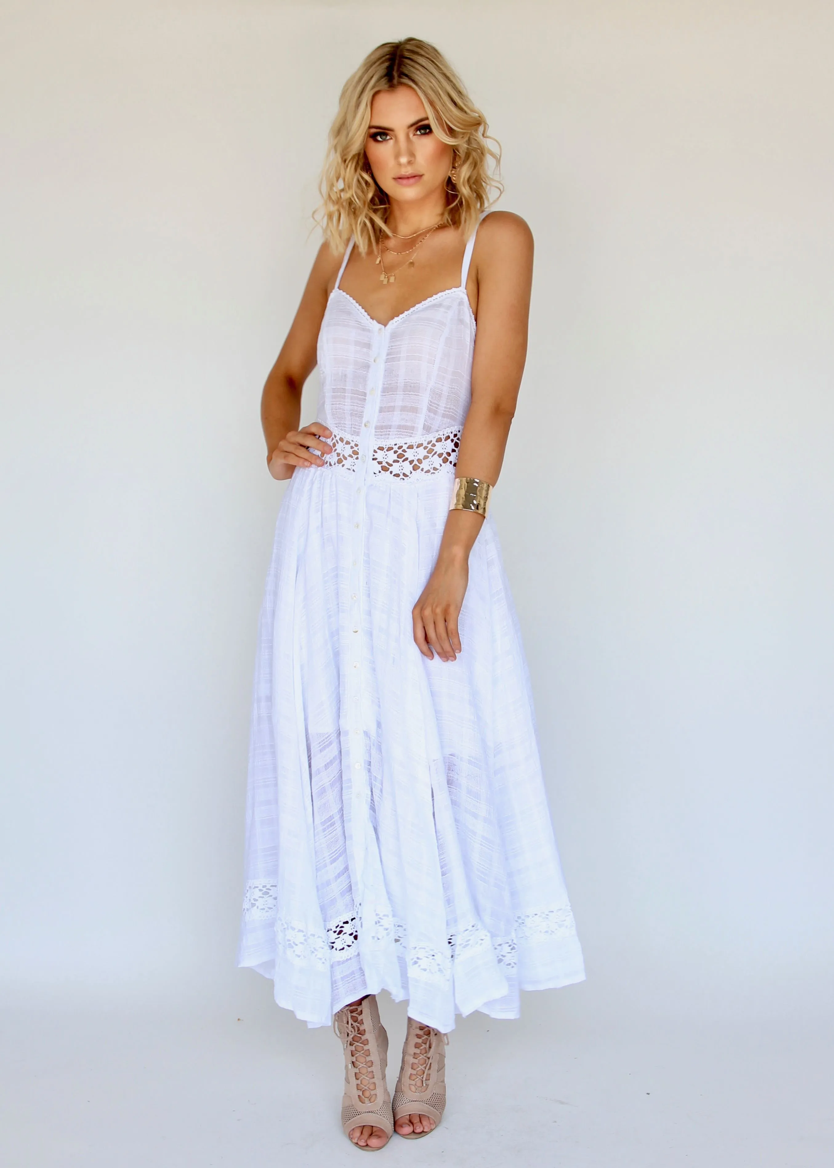 Angelina Maxi Dress - White Crochet