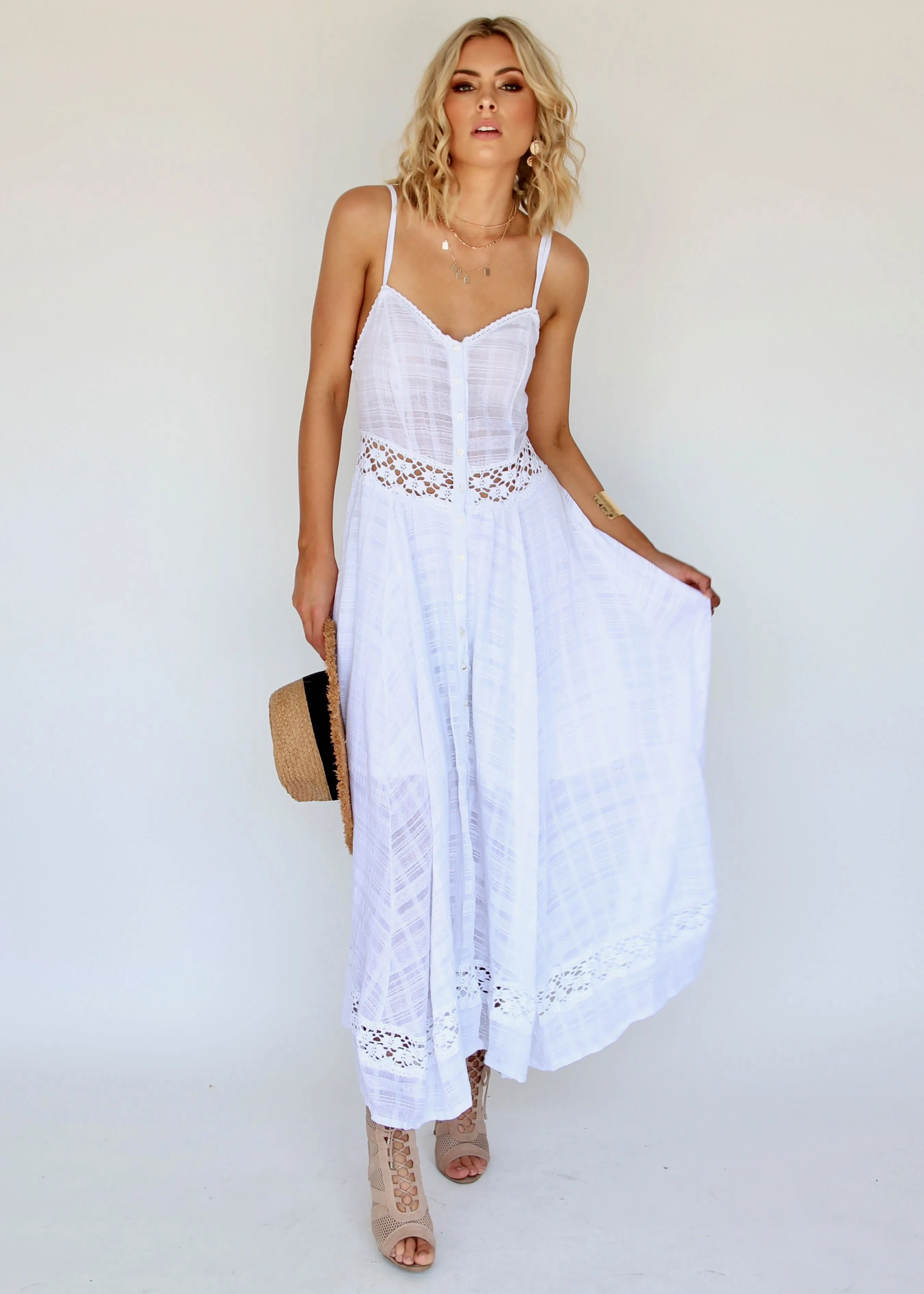 Angelina Maxi Dress - White Crochet