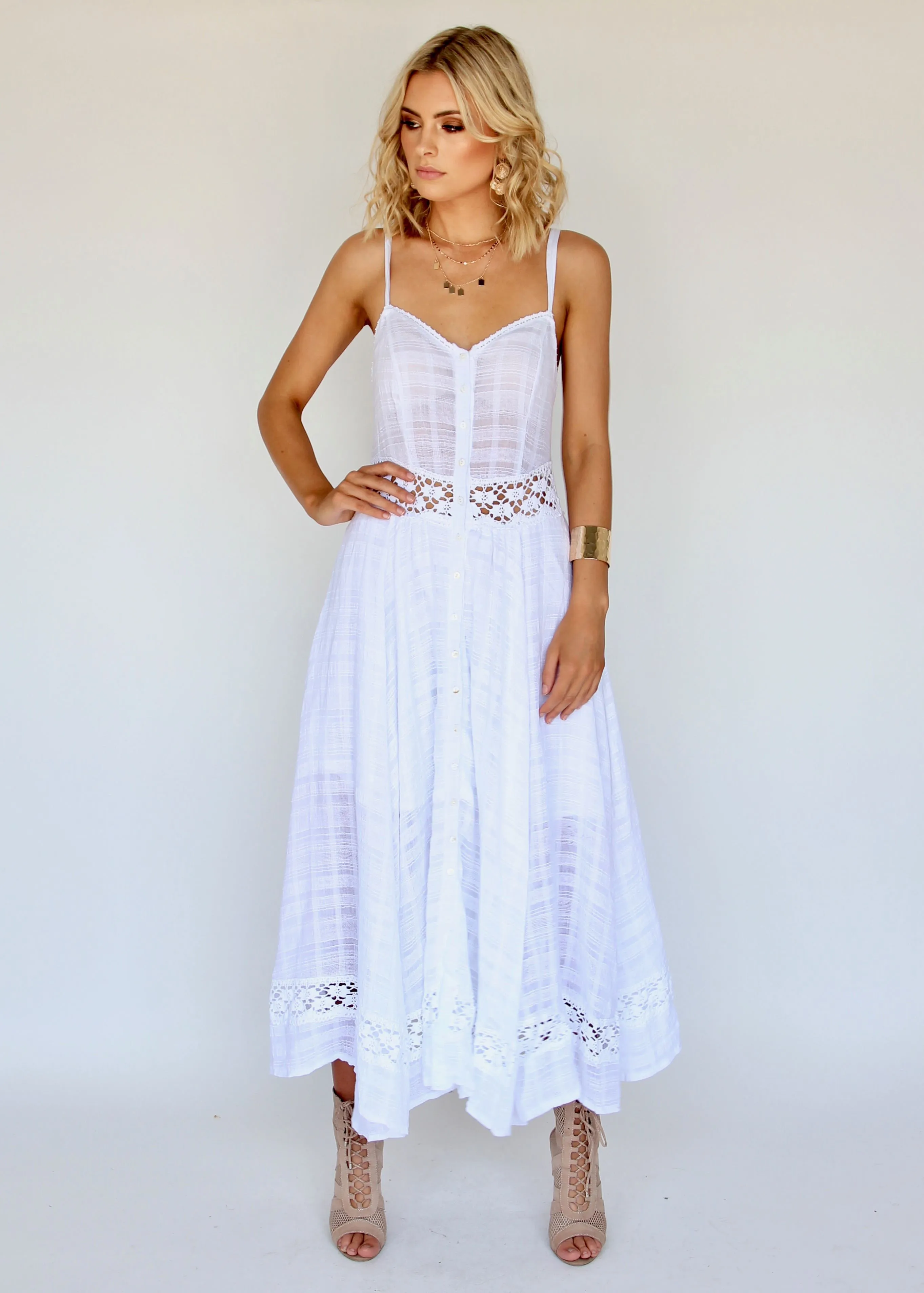 Angelina Maxi Dress - White Crochet