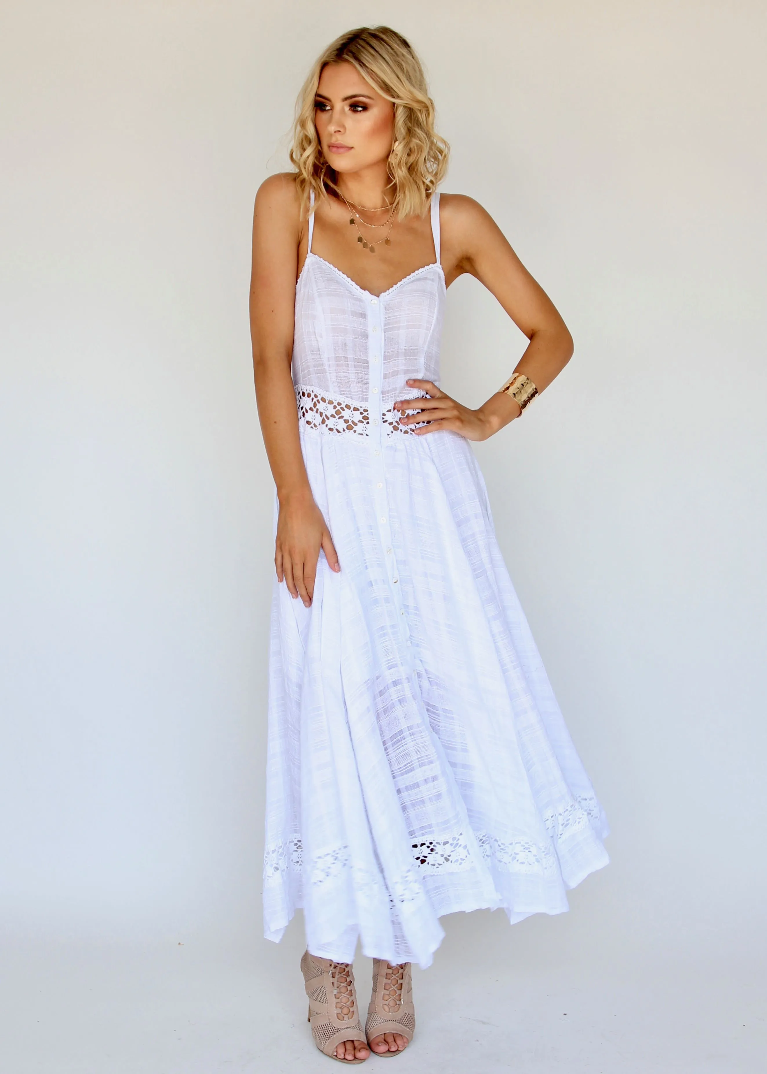 Angelina Maxi Dress - White Crochet