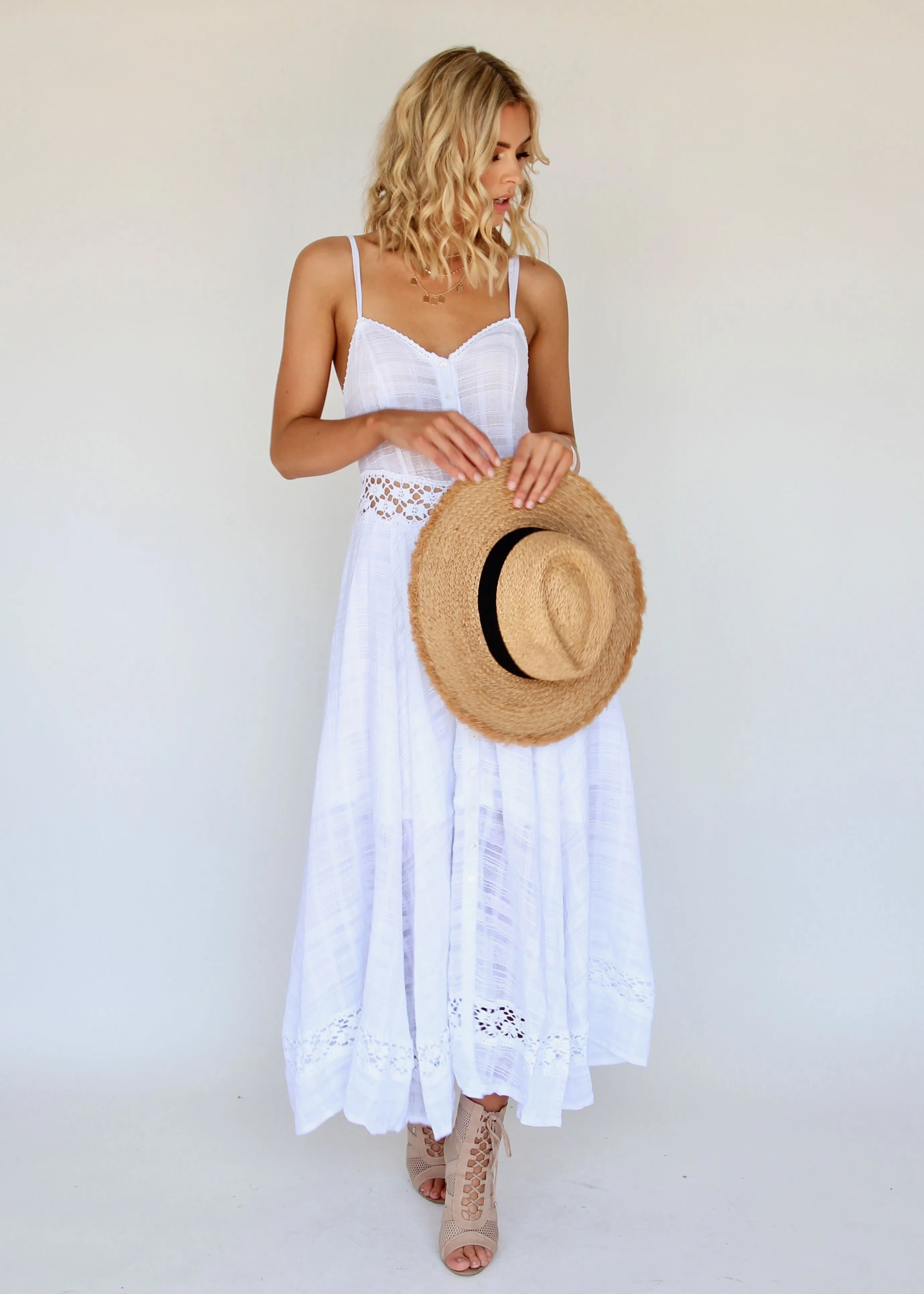 Angelina Maxi Dress - White Crochet