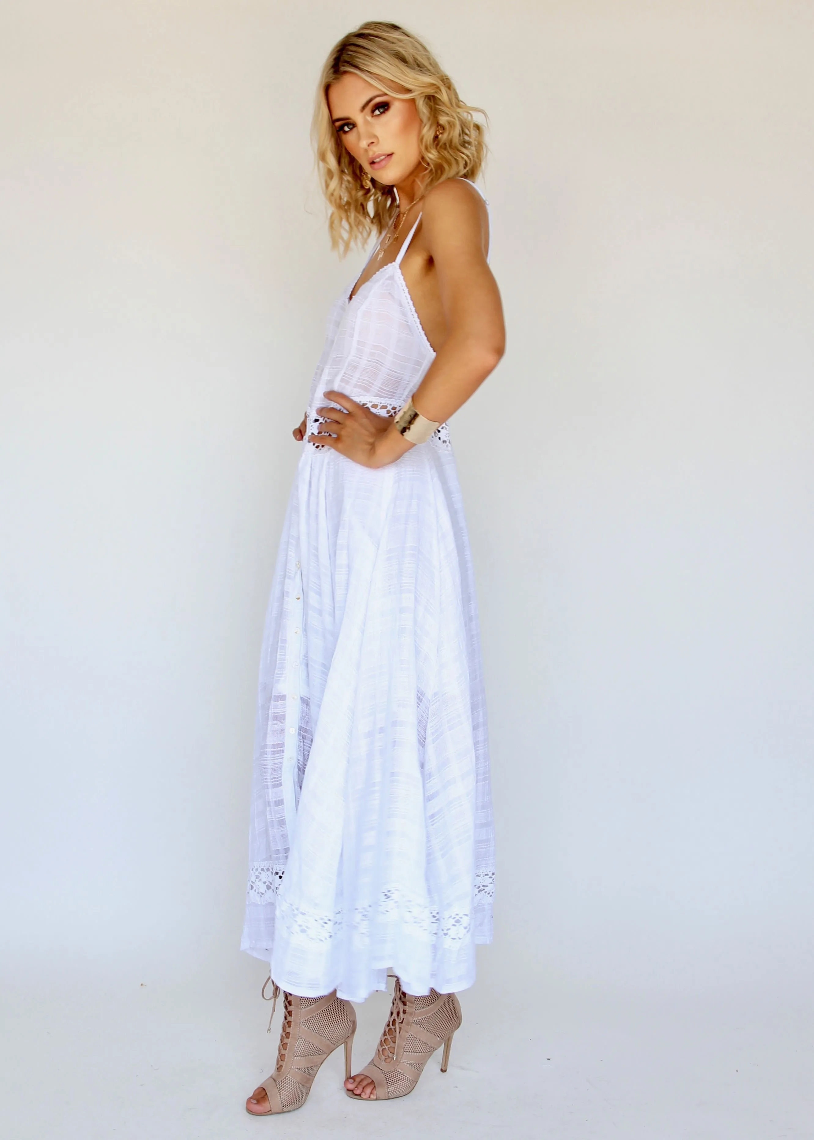 Angelina Maxi Dress - White Crochet