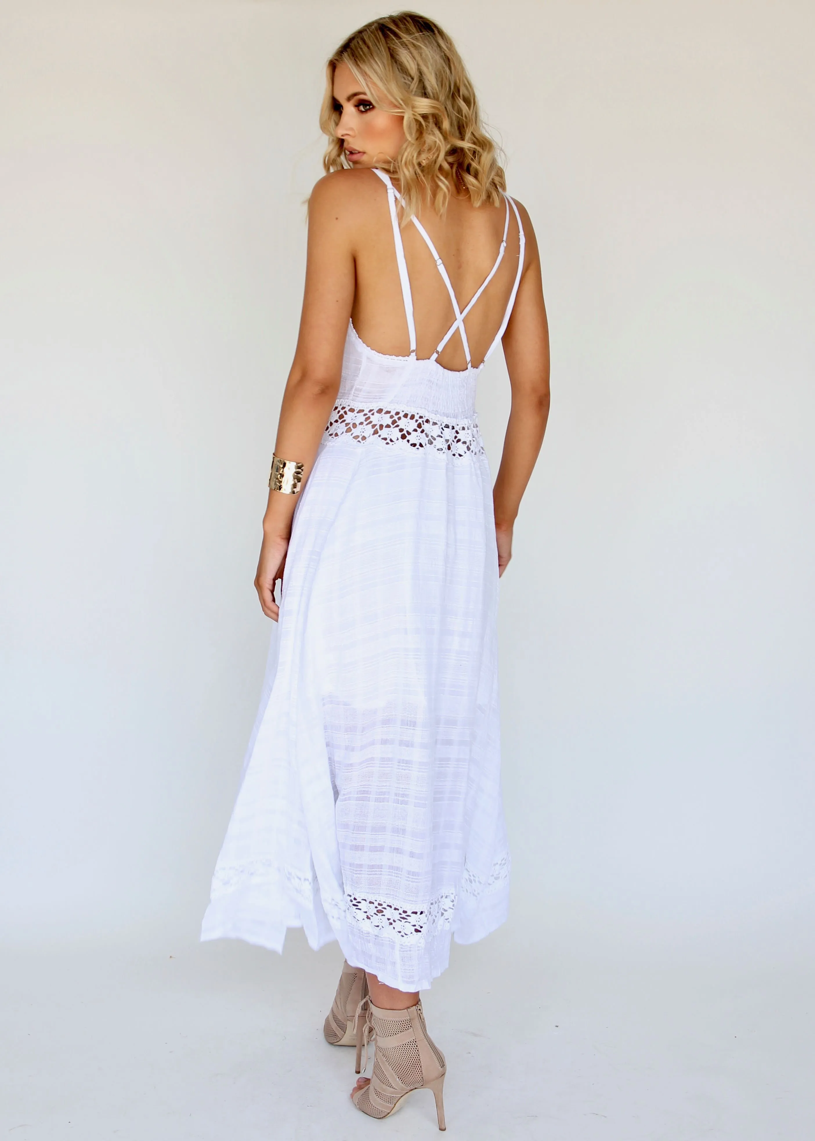 Angelina Maxi Dress - White Crochet