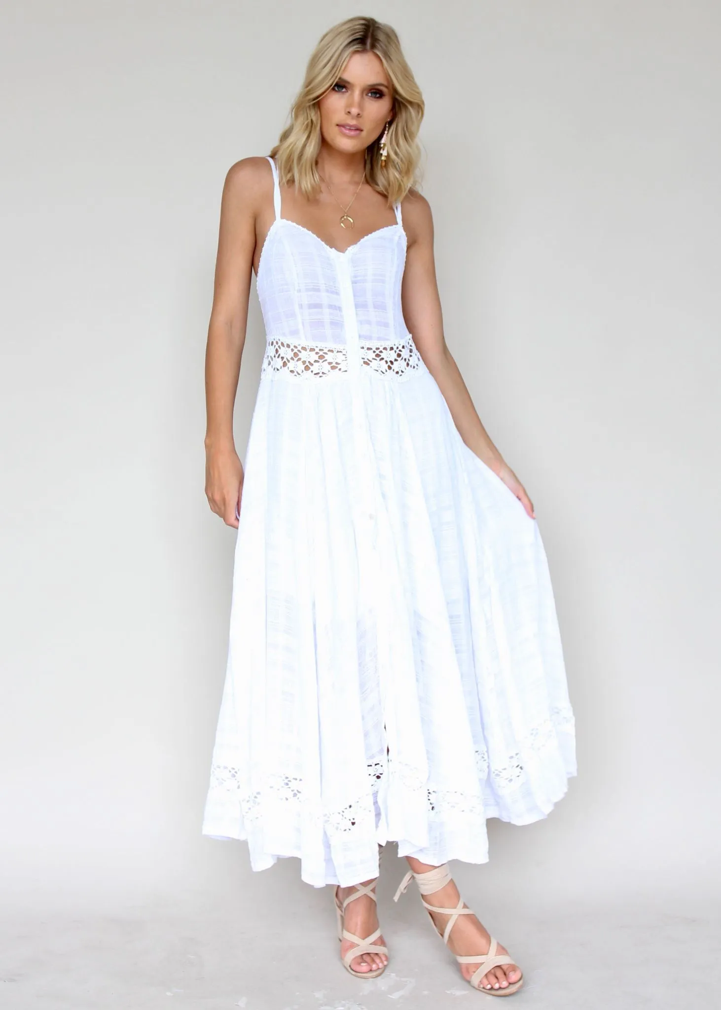 Angelina Maxi Dress - White Crochet