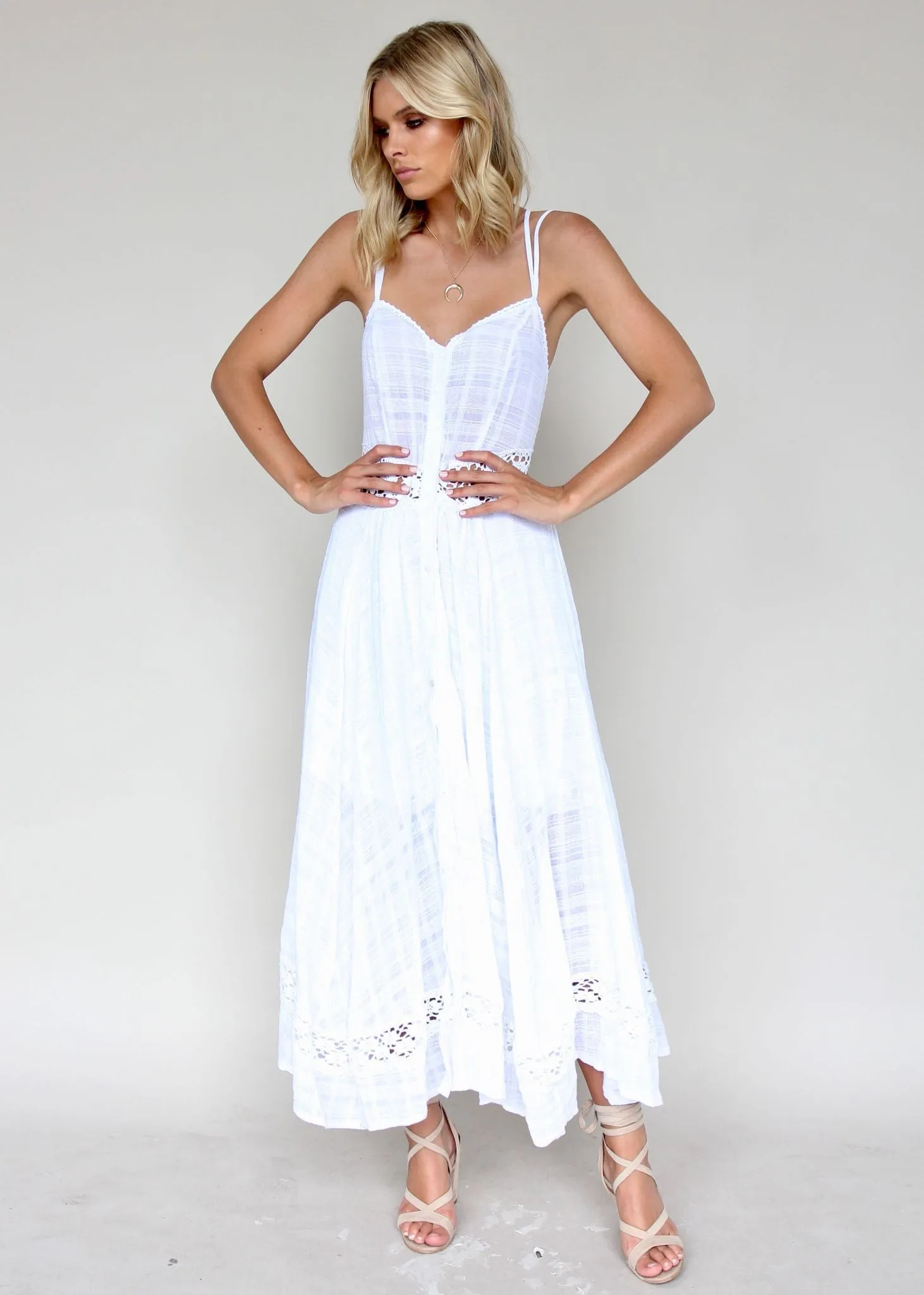 Angelina Maxi Dress - White Crochet