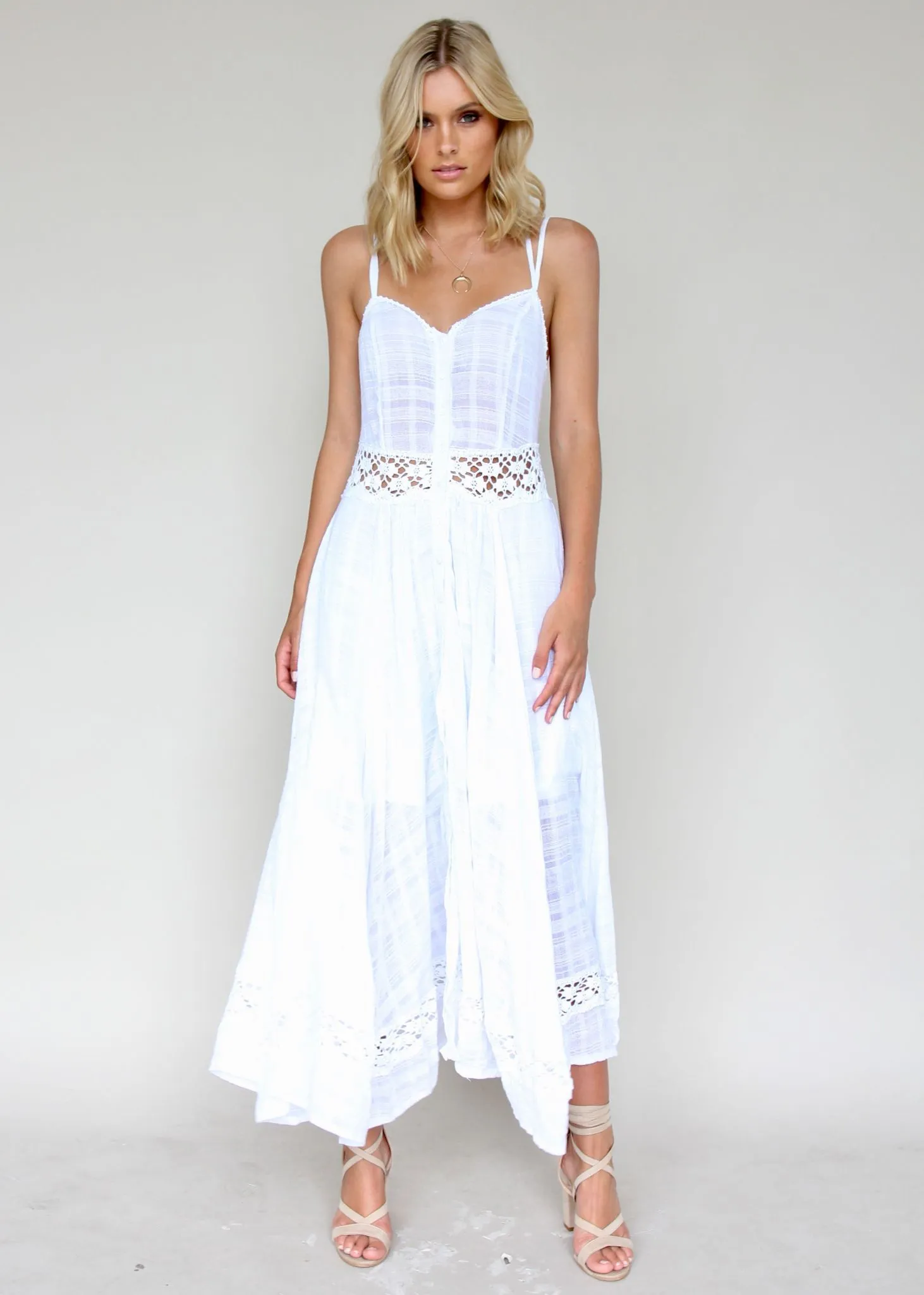 Angelina Maxi Dress - White Crochet