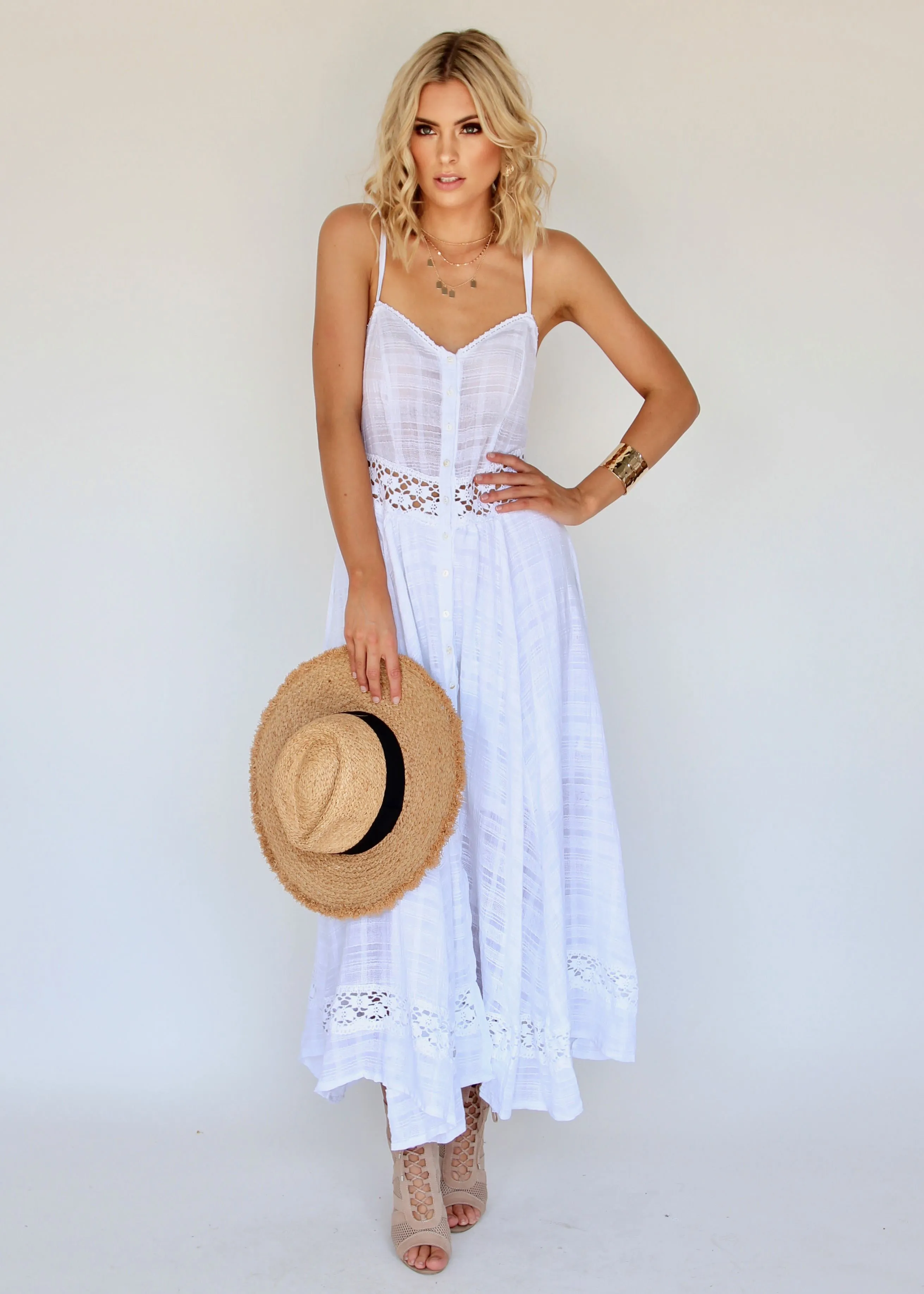 Angelina Maxi Dress - White Crochet