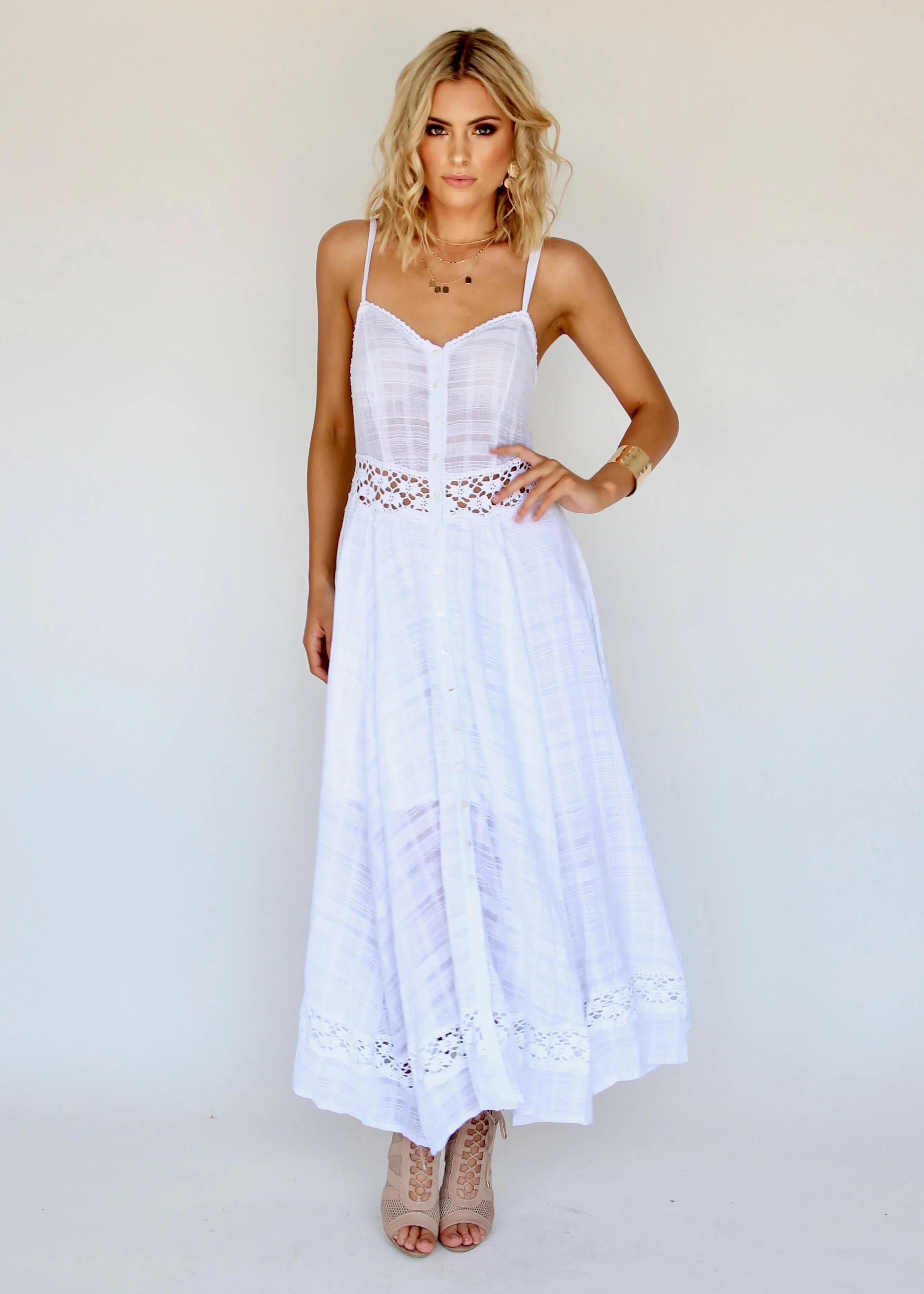 Angelina Maxi Dress - White Crochet