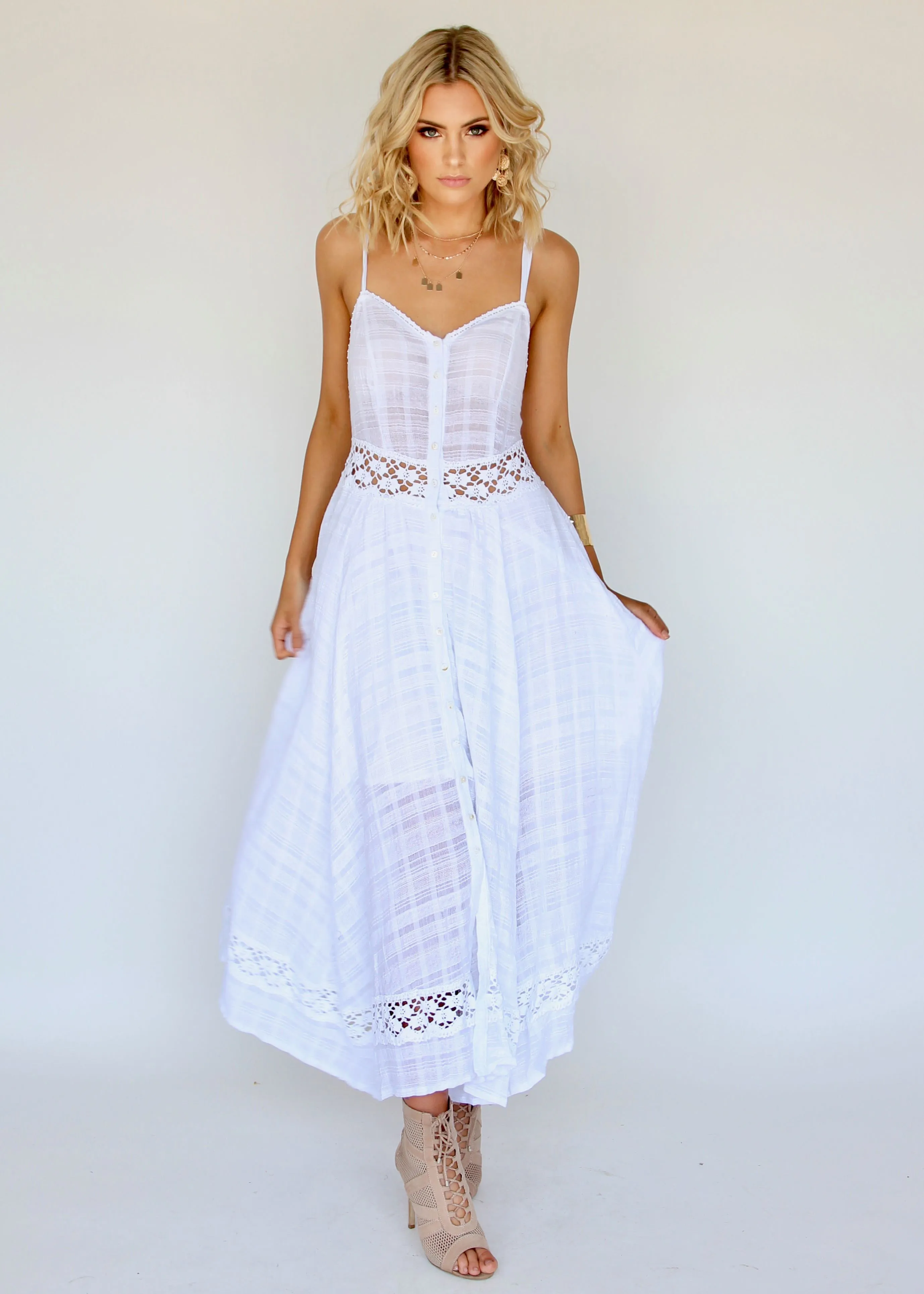 Angelina Maxi Dress - White Crochet