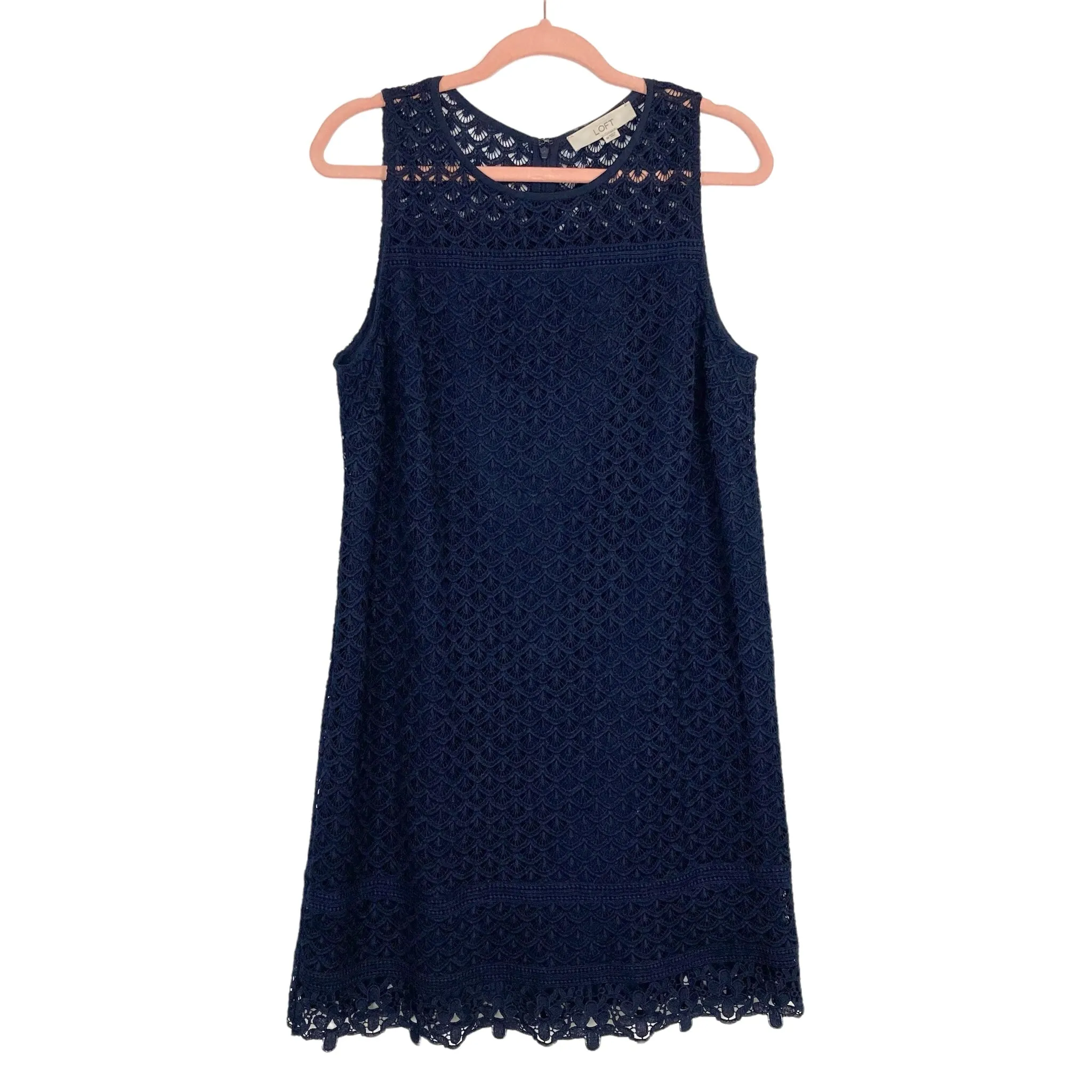 Ann Taylor Loft Navy with Lace Overlay Shift Dress- Size 10