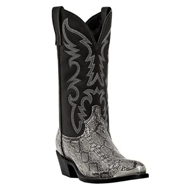 Ashore Shop Snake Pattern Cowboy Boots Retro  Western Boots Plus Size 38-48 Unisex Shoes Botas