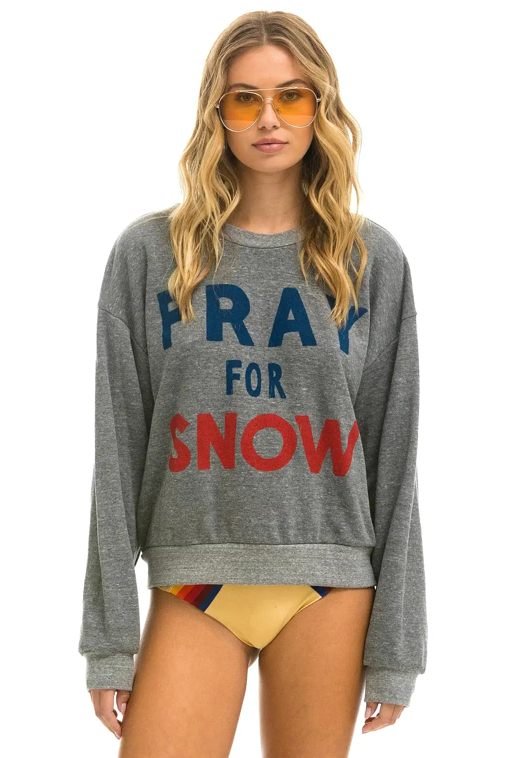 AVIATOR NATION PRAY FOR SNOW RELAXED CREW SWEATSHIRT - HEATHER