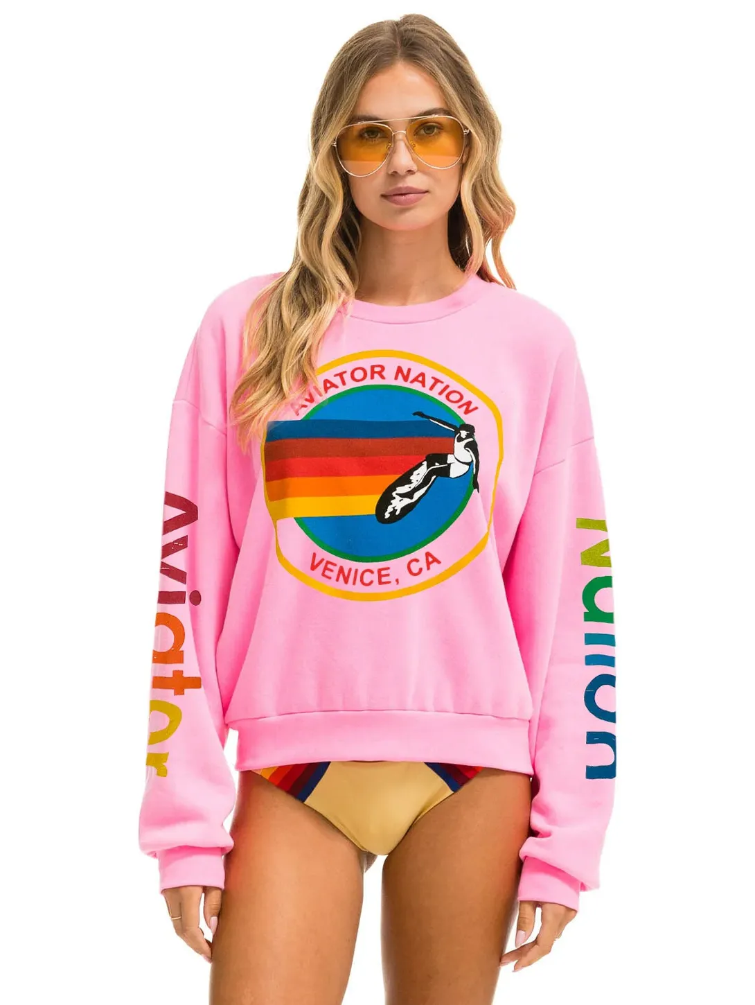 Aviator Nation Relaxed Crew Sweatshirt - Neon Pink