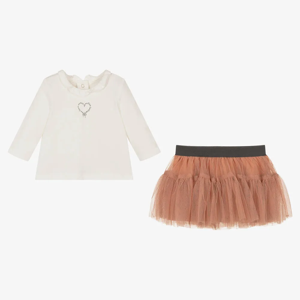 Baby Girls Ivory & Orange Tulle Skirt Set