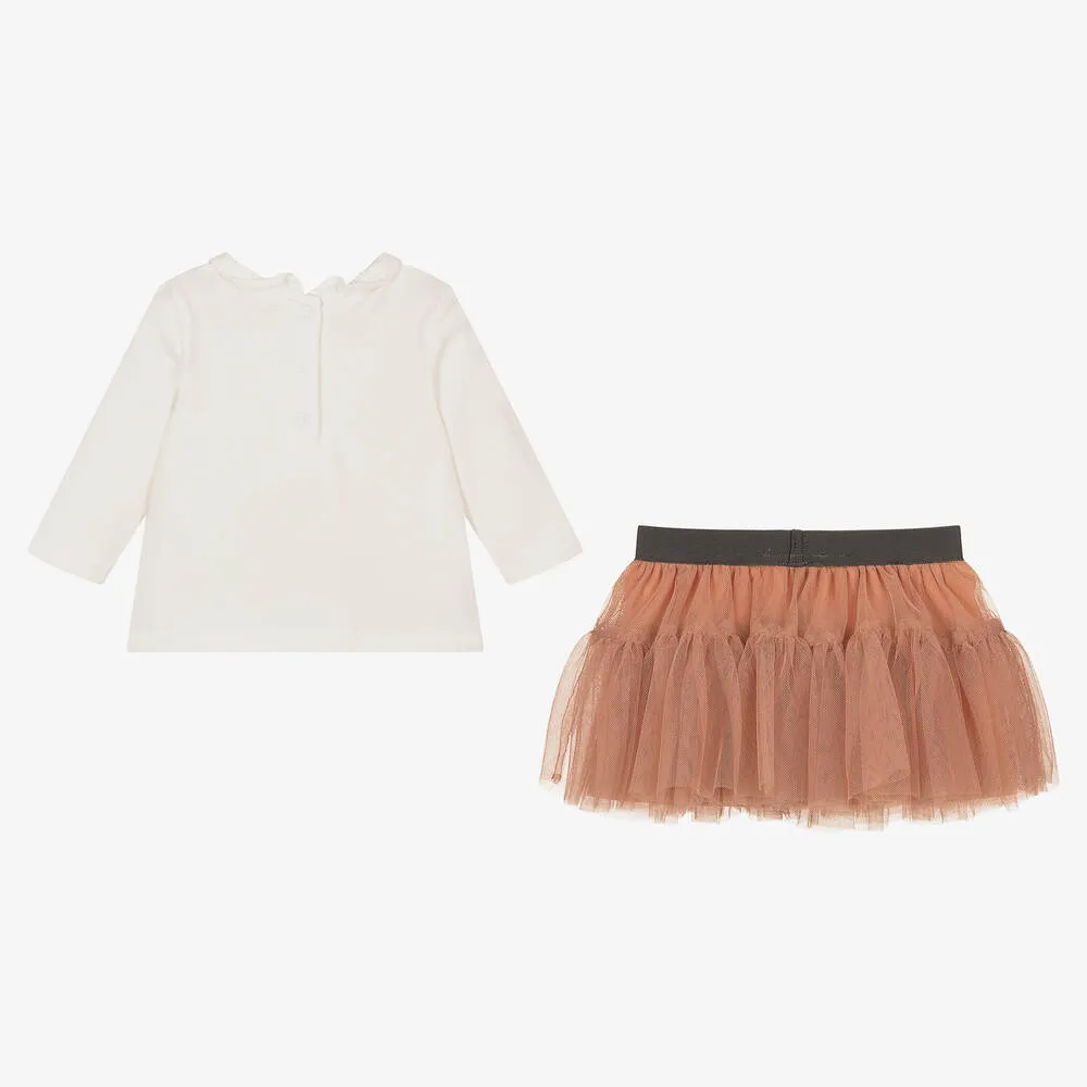 Baby Girls Ivory & Orange Tulle Skirt Set