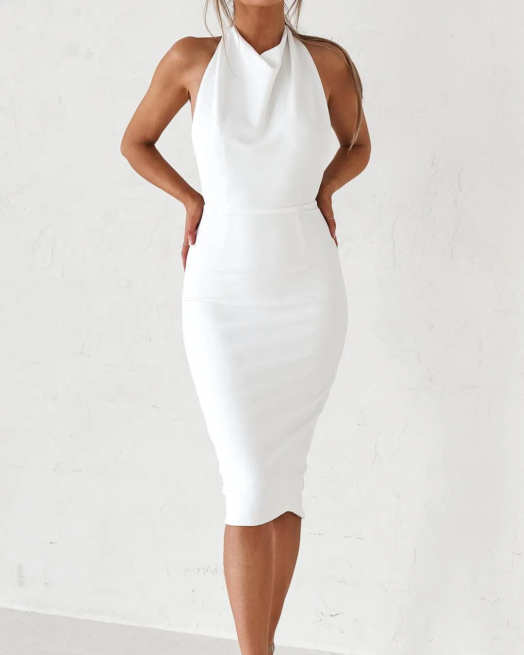 Backless Midi Dress - White