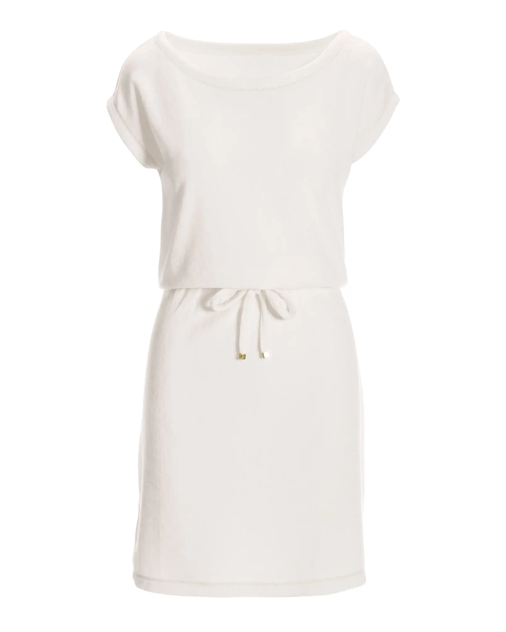 Beach Terry Wide Neck Drawstring Dress White