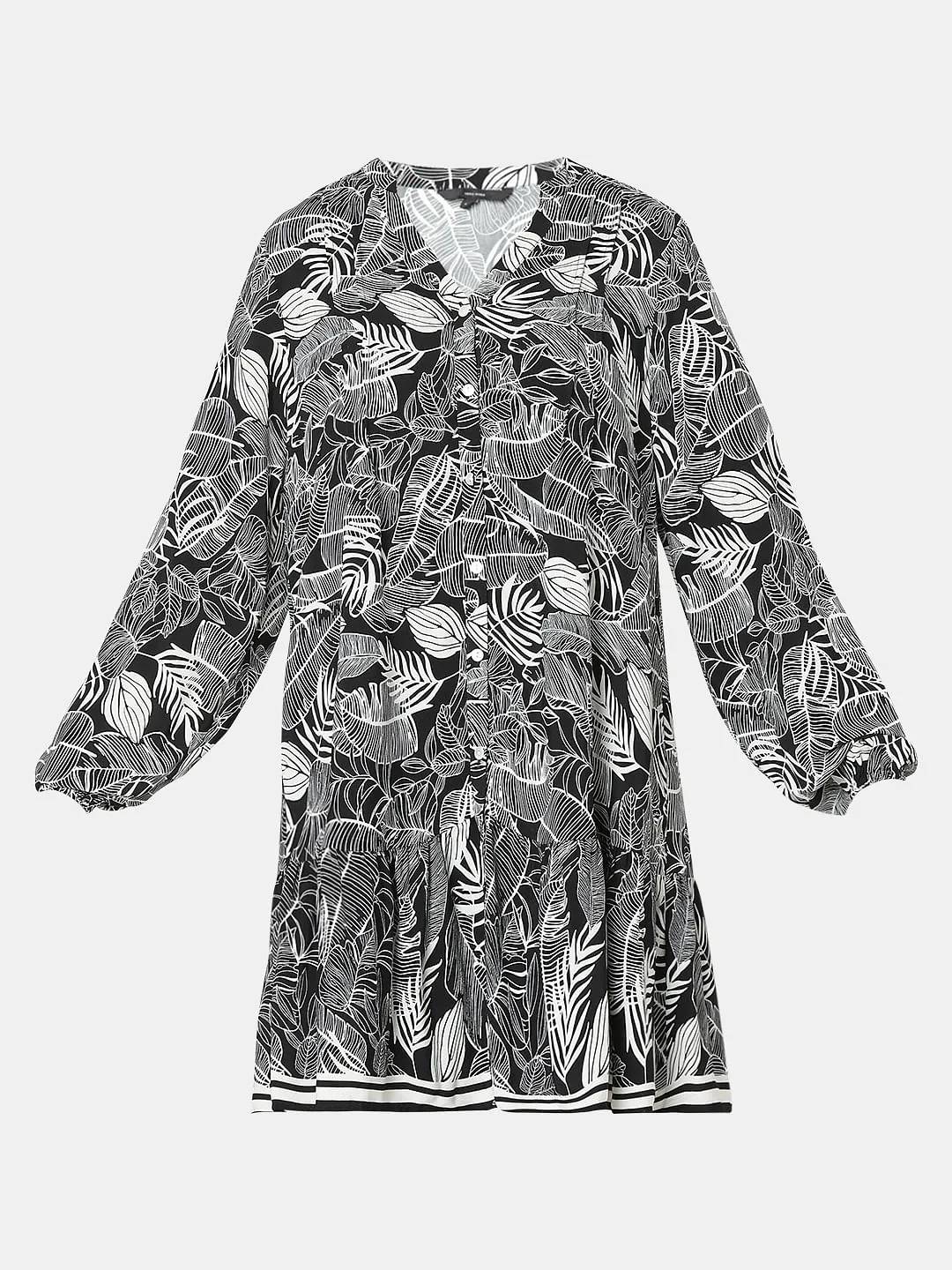 Black Leaf Printed Shift Dress