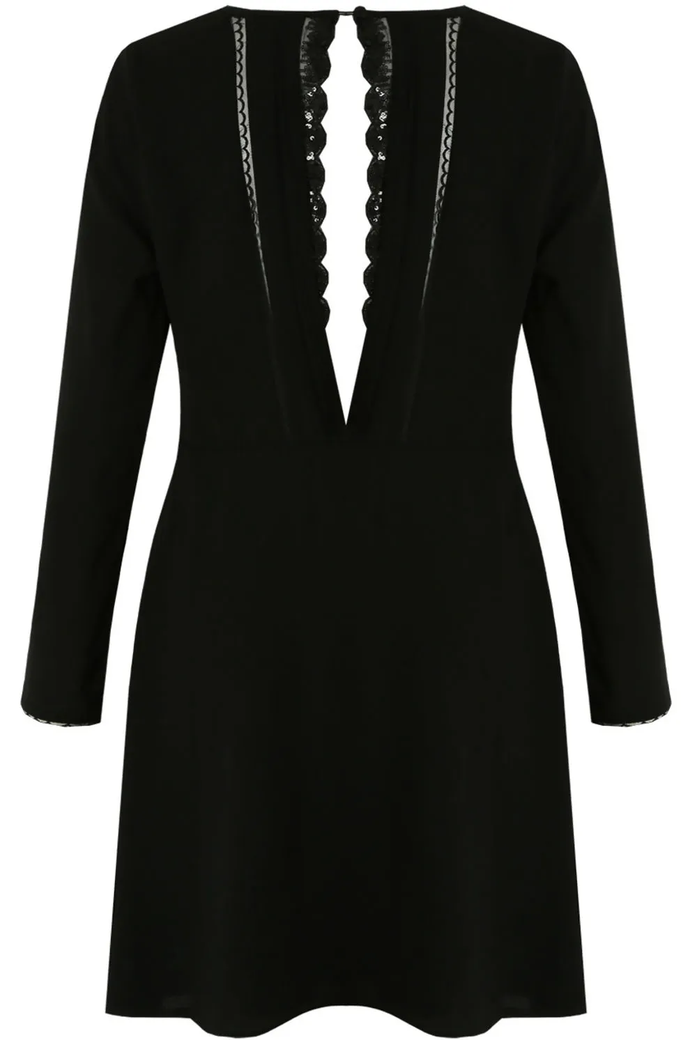 Black Netted Back Button Up Shift Dress