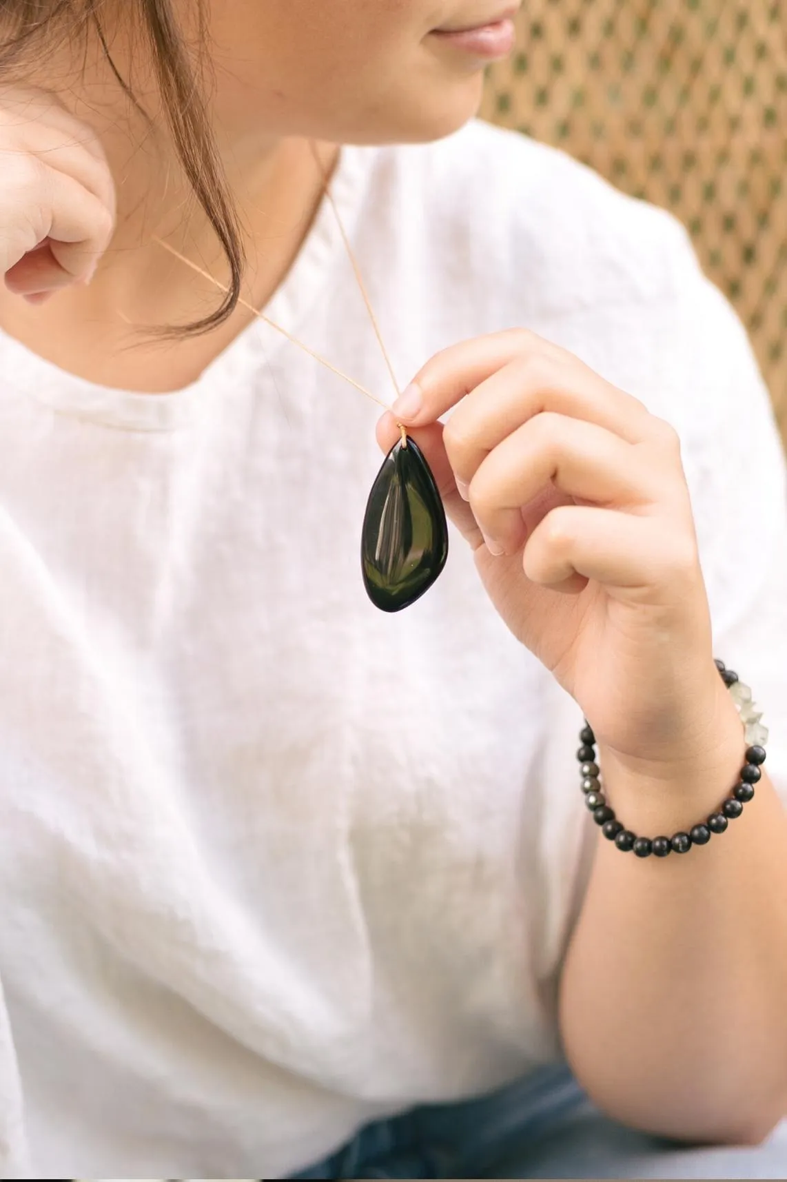 Black Onyx Touchstone Necklace for Stress Relief