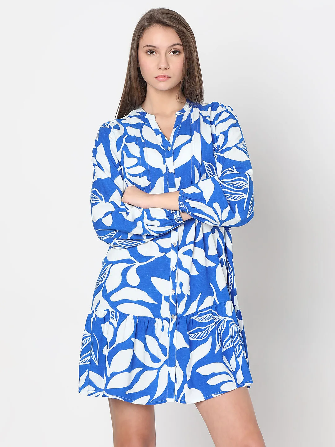 Blue & White Printed Shift Dress