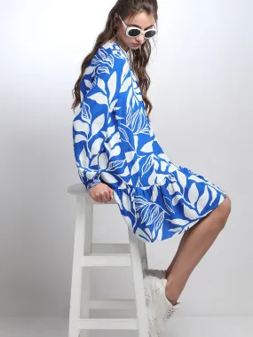 Blue & White Printed Shift Dress