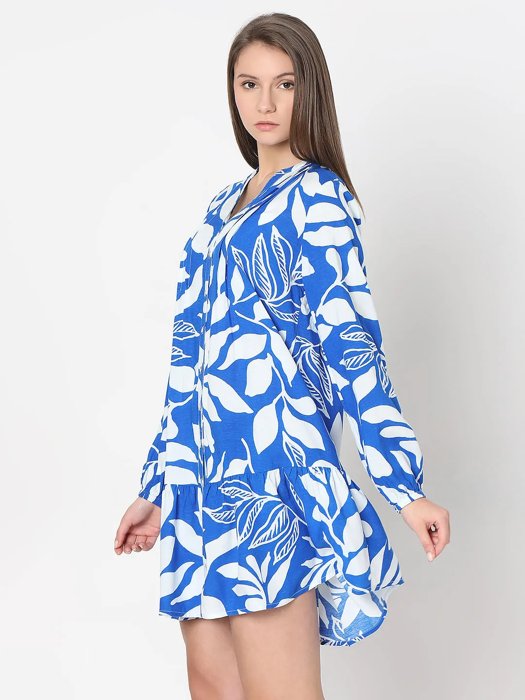 Blue & White Printed Shift Dress