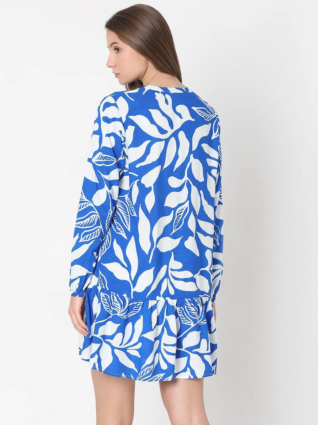 Blue & White Printed Shift Dress