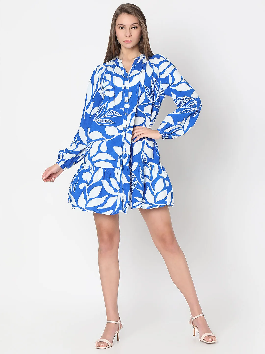 Blue & White Printed Shift Dress