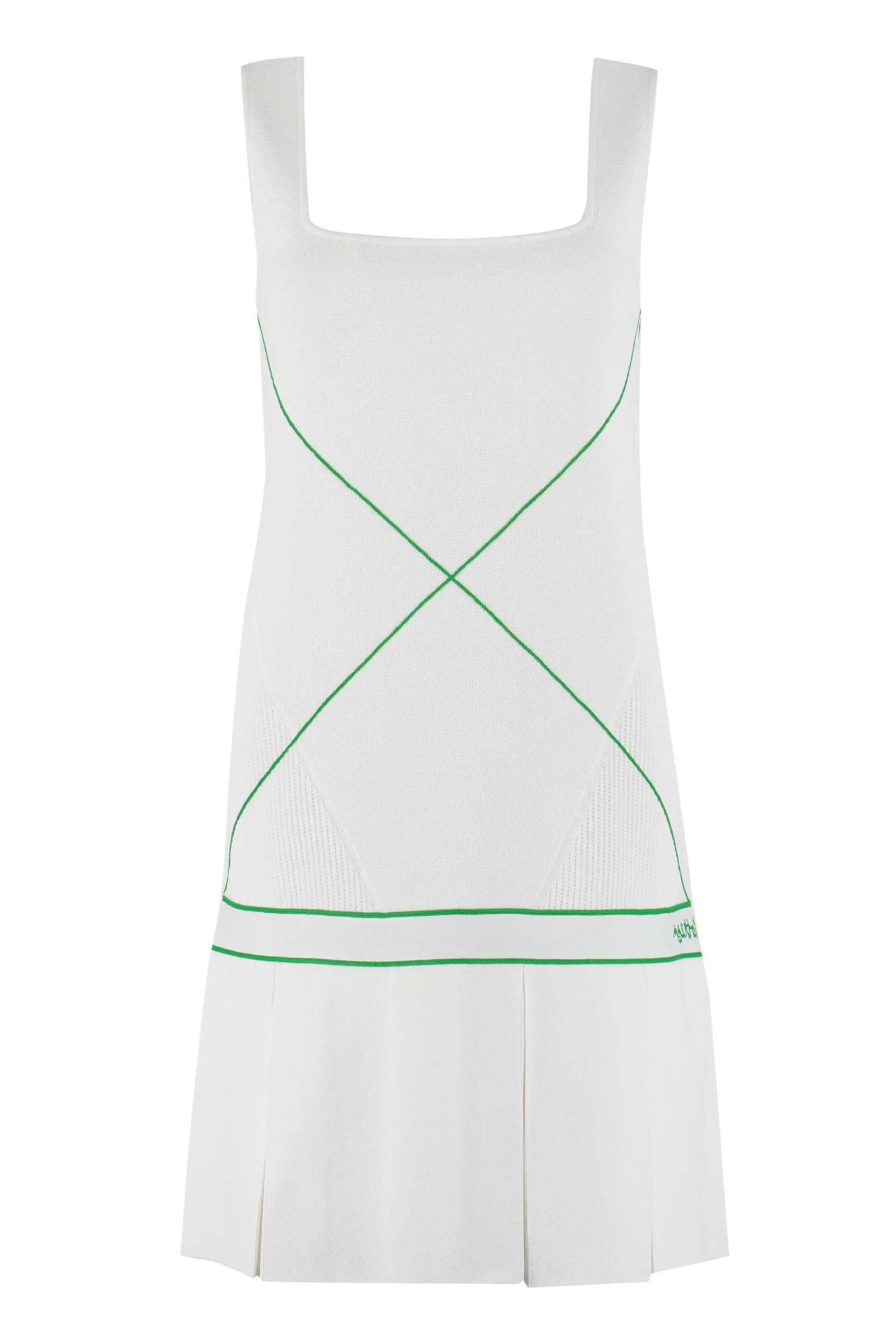 BOTTEGA VENETA White Knit Dress with Contrast Intarsia and Pleated Skirt for Women - SS22 Collection