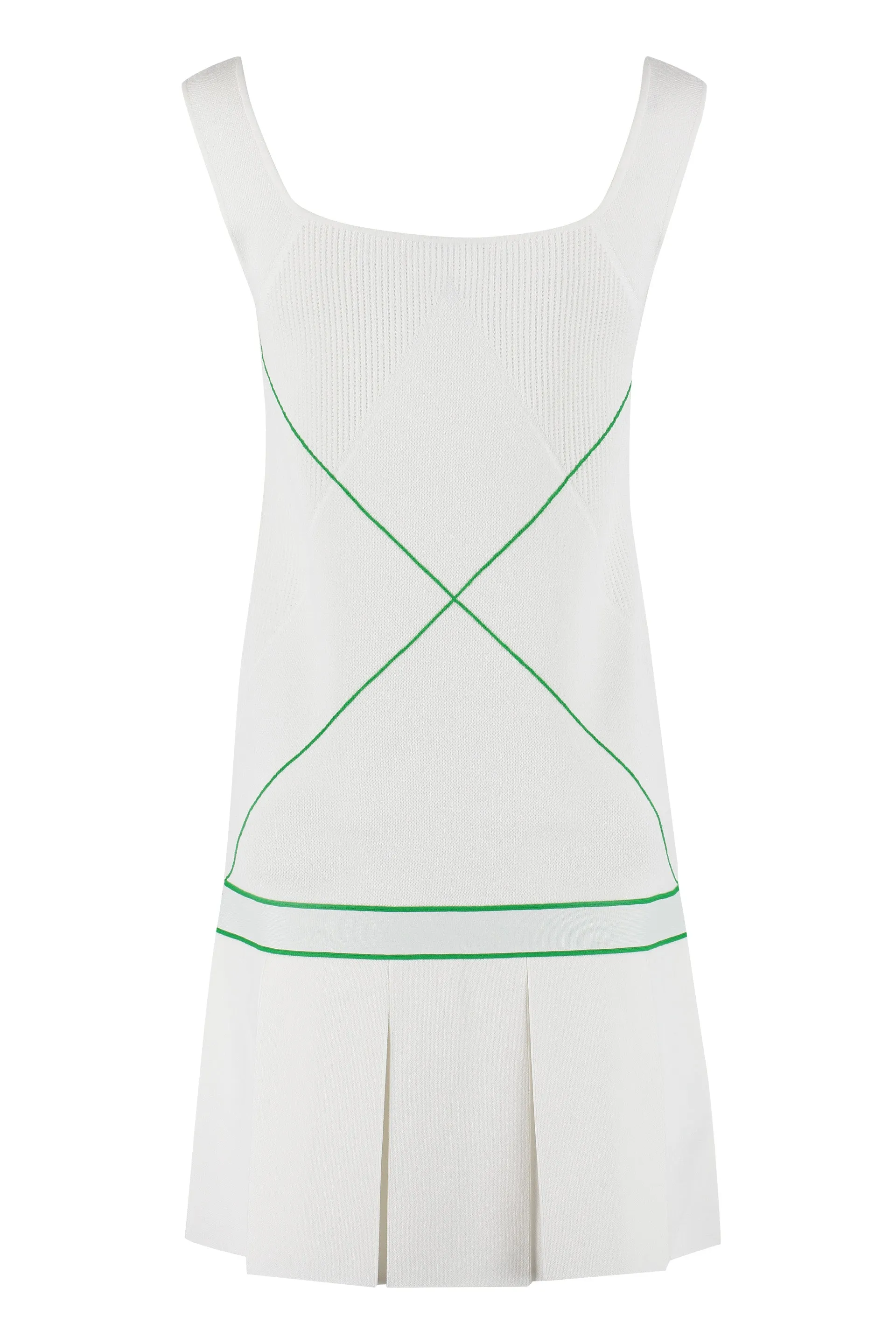 BOTTEGA VENETA White Knit Dress with Contrast Intarsia and Pleated Skirt for Women - SS22 Collection