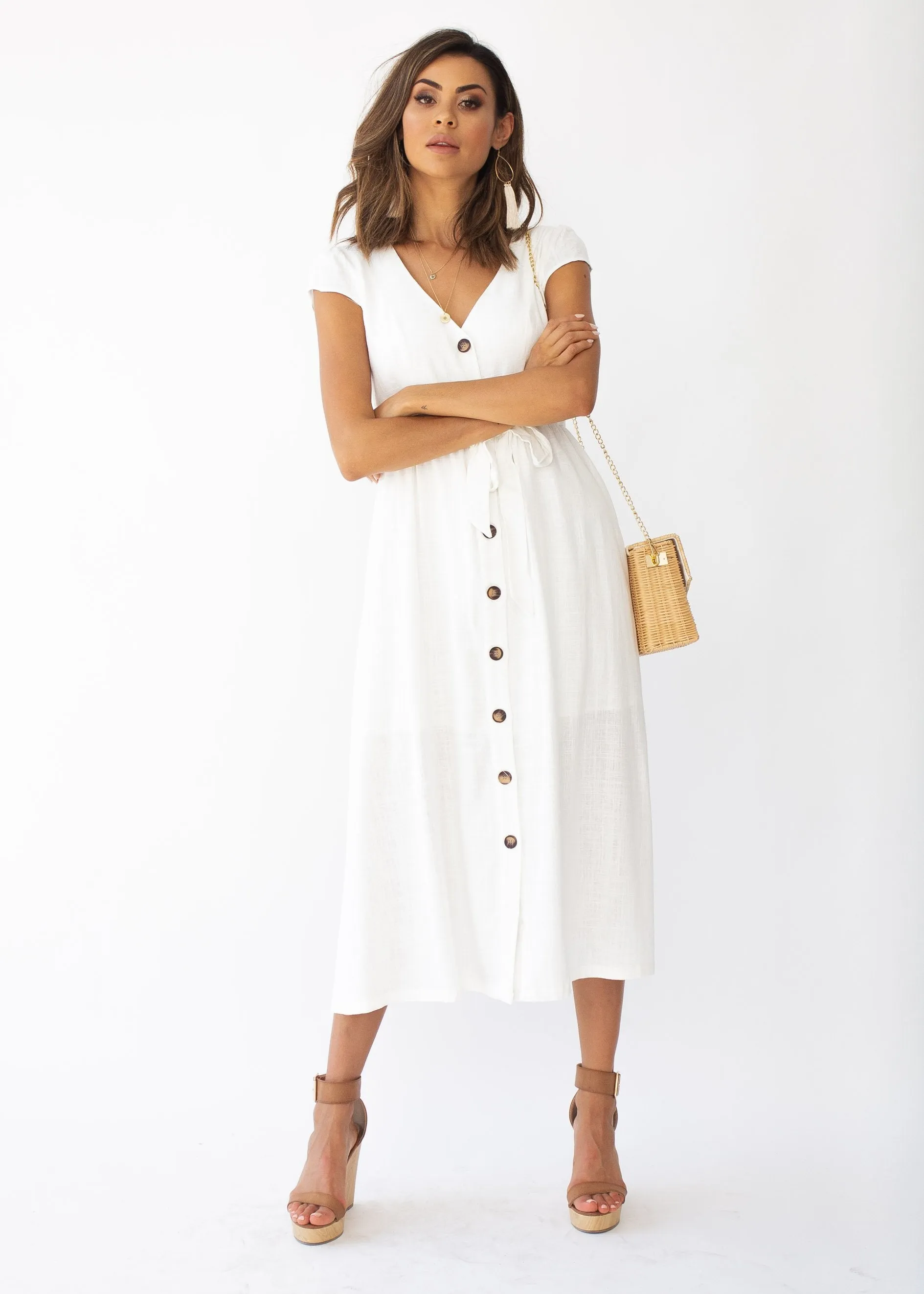 Bourdeaux Midi Dress - White