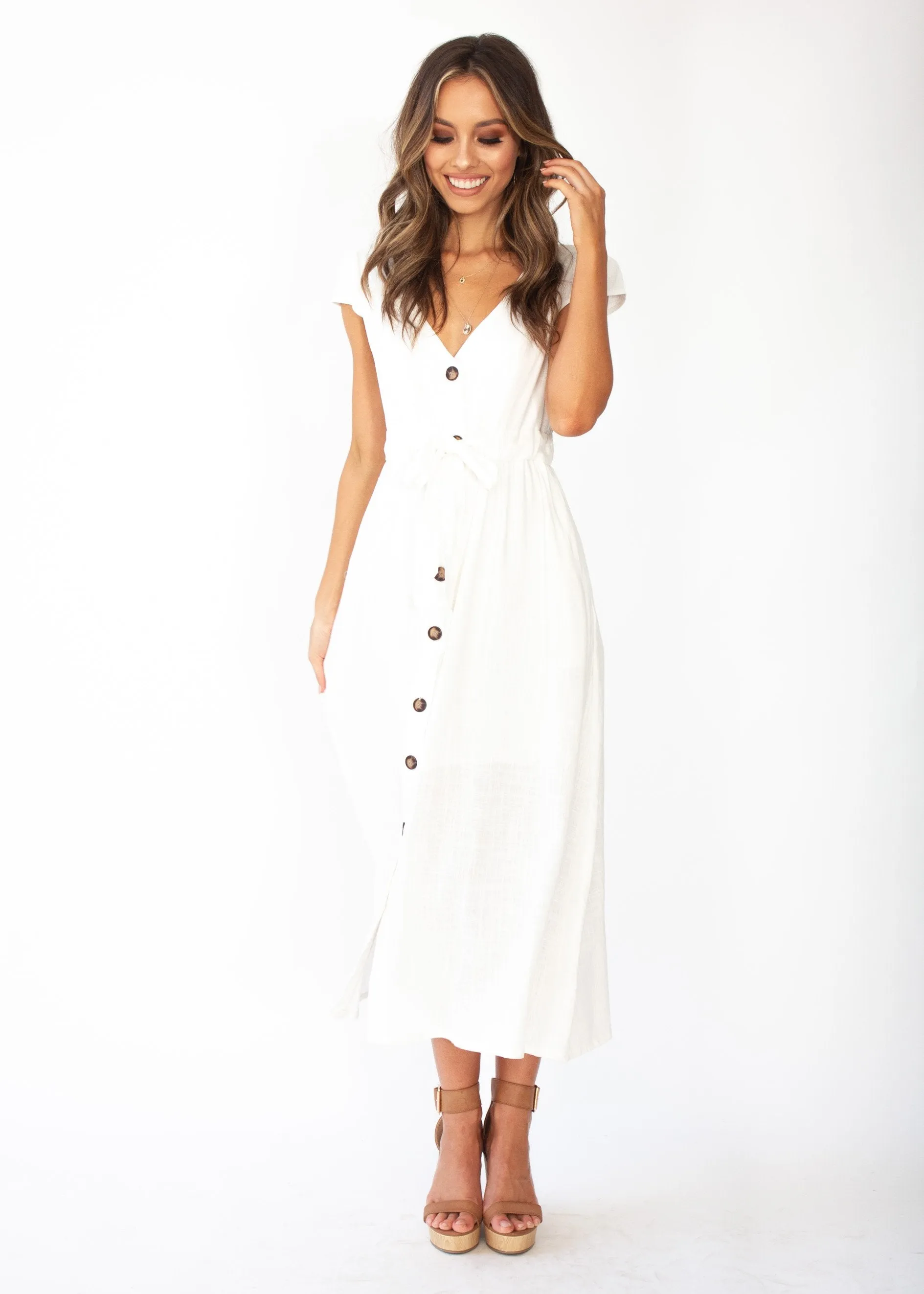 Bourdeaux Midi Dress - White