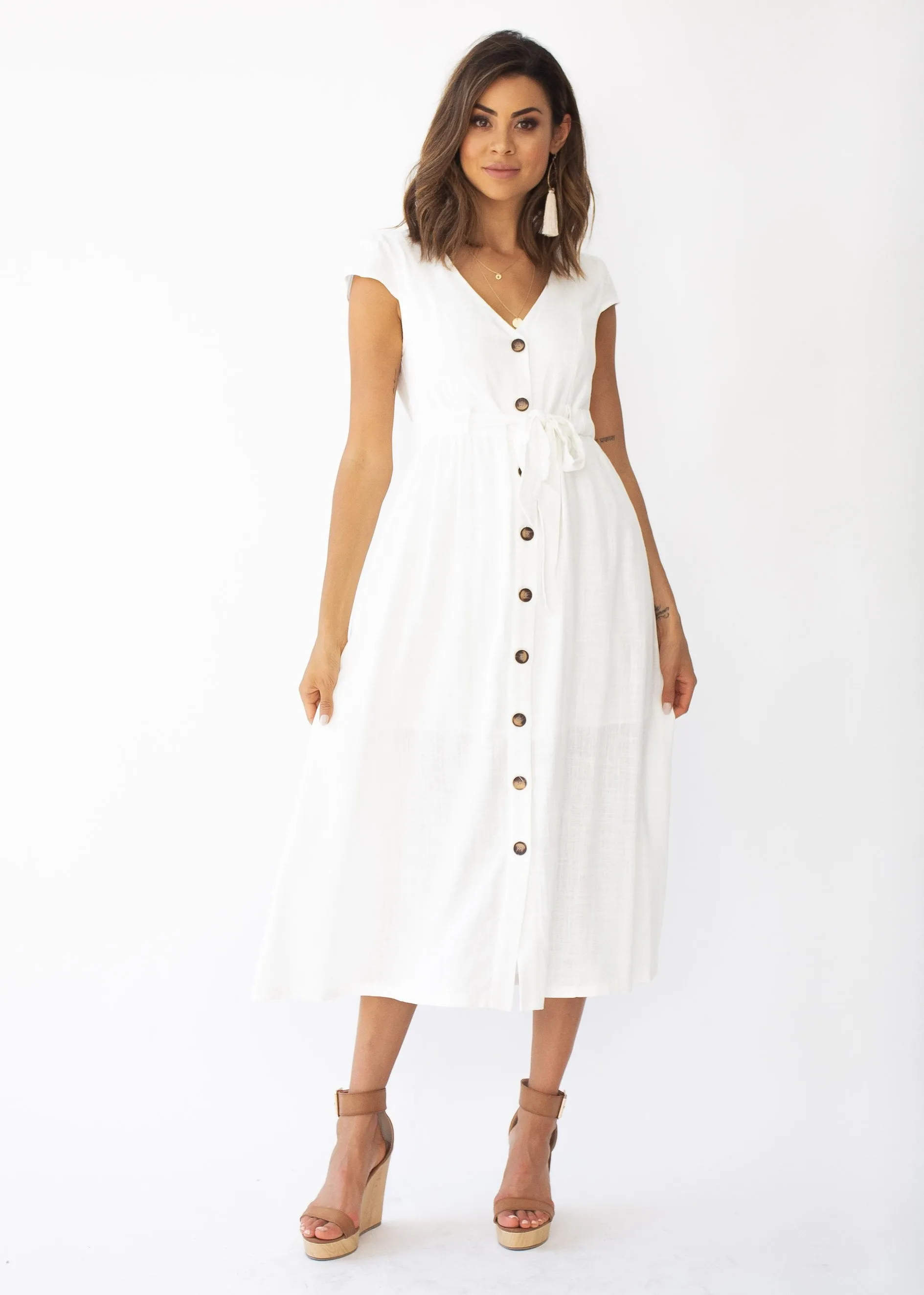 Bourdeaux Midi Dress - White