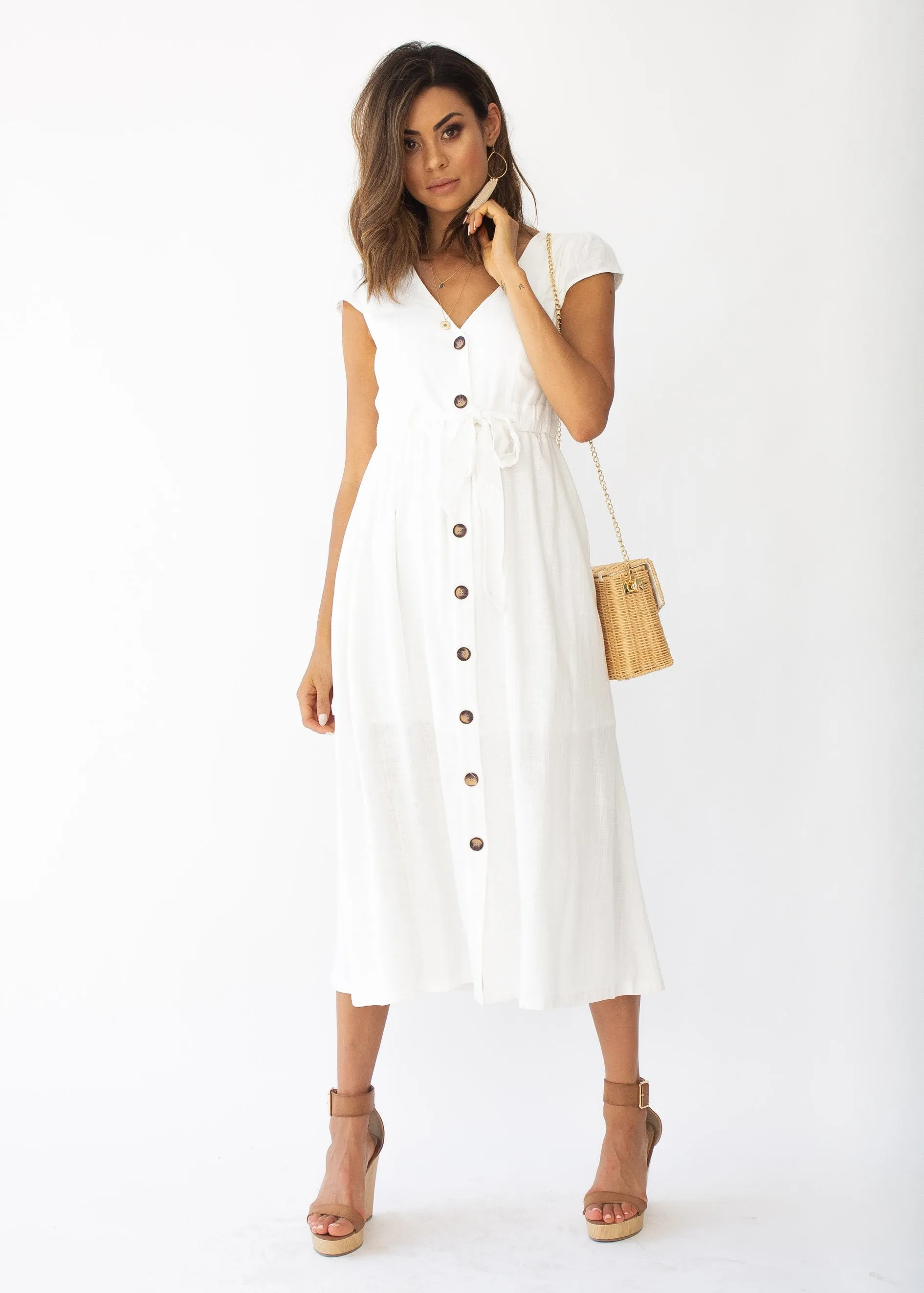 Bourdeaux Midi Dress - White