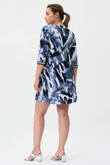 Brush Stroke Print Shift Dress - Midnight Blue/Multi - 231112-3316