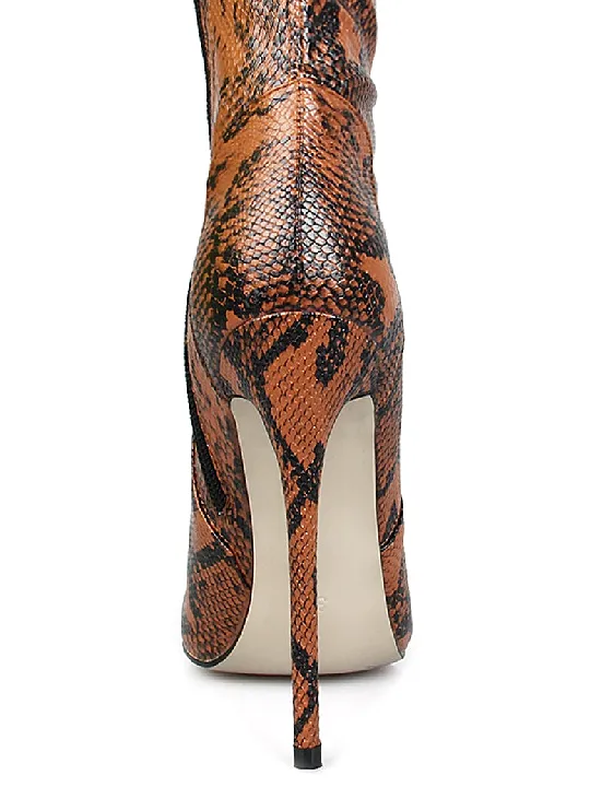 Camel Python Lycra Stiletto Thigh High Boots