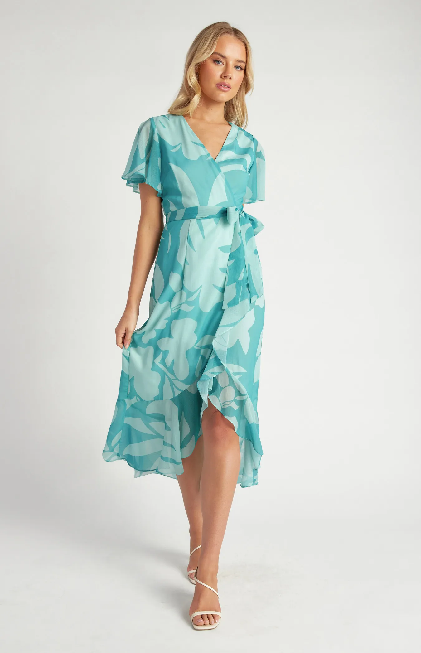 Chiffon Floral Print Dress with Ruffle Waterfall Hem (SDR1685A)