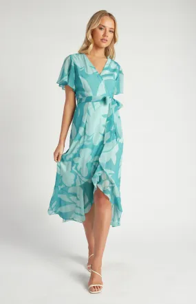 Chiffon Floral Print Dress with Ruffle Waterfall Hem (SDR1685A)