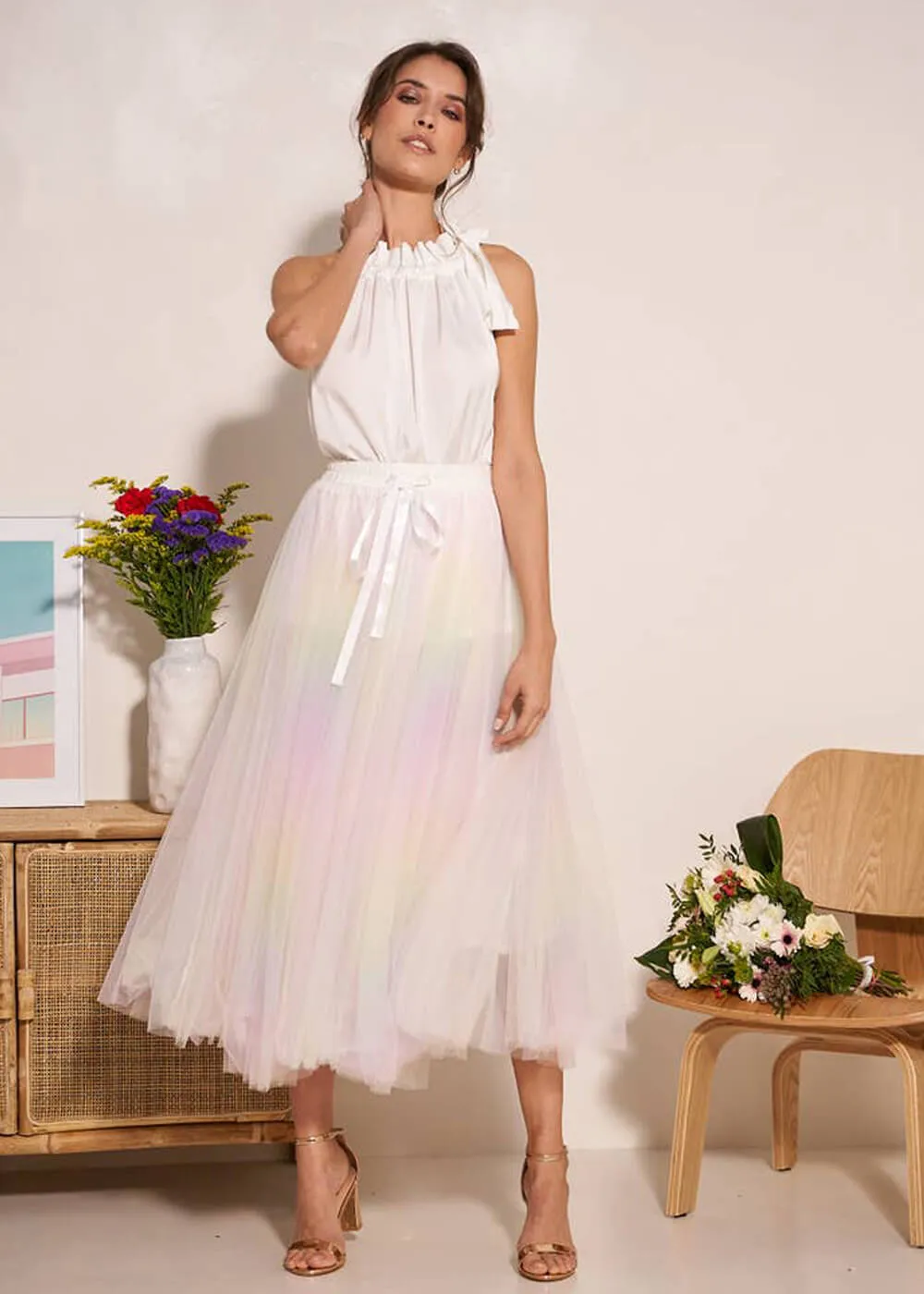 Choklate Paris Rainbow 50's Tulle Skirt White