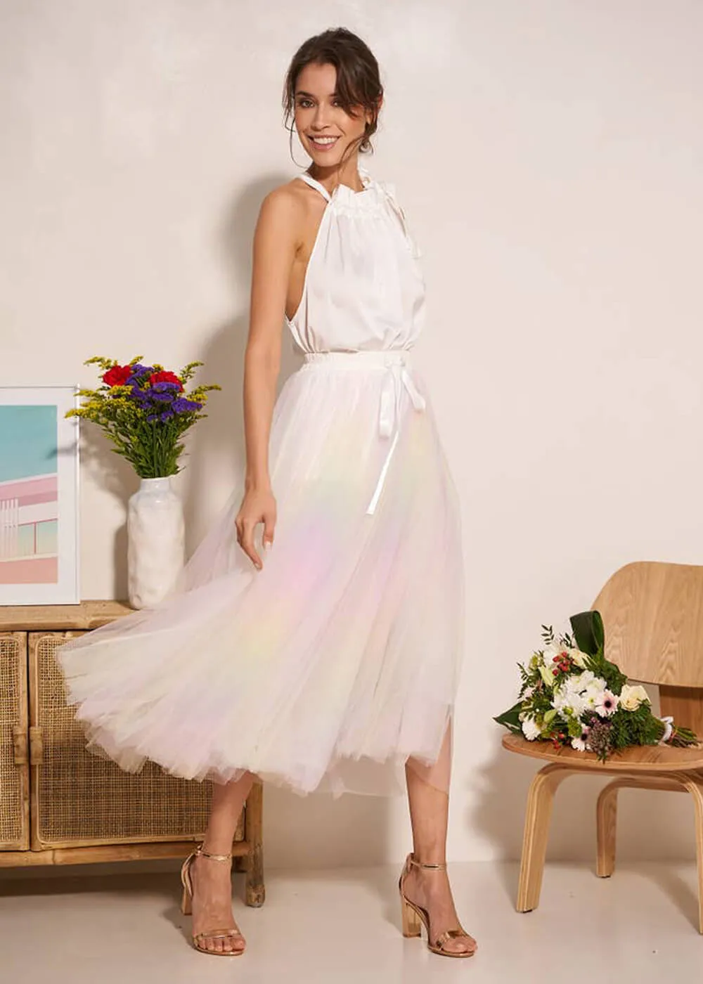 Choklate Paris Rainbow 50's Tulle Skirt White