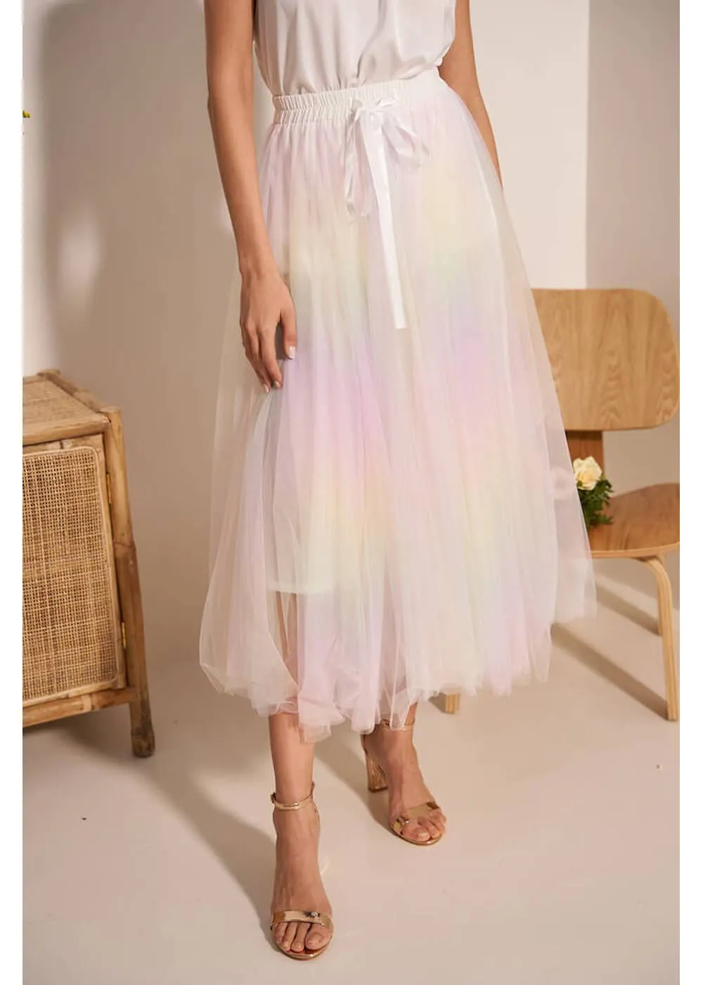 Choklate Paris Rainbow 50's Tulle Skirt White